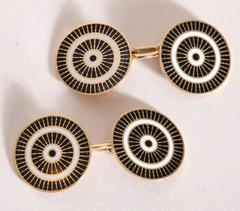 French Art Deco Guilloche Enamel Gold Cufflinks