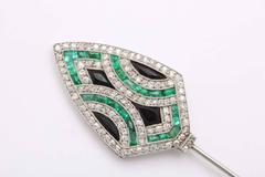 Art Deco Emerald Diamond Platinum Jabot Pin