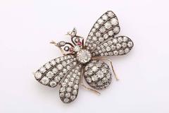 1910 Ruby Diamond Silver Gold Butterfly Pin