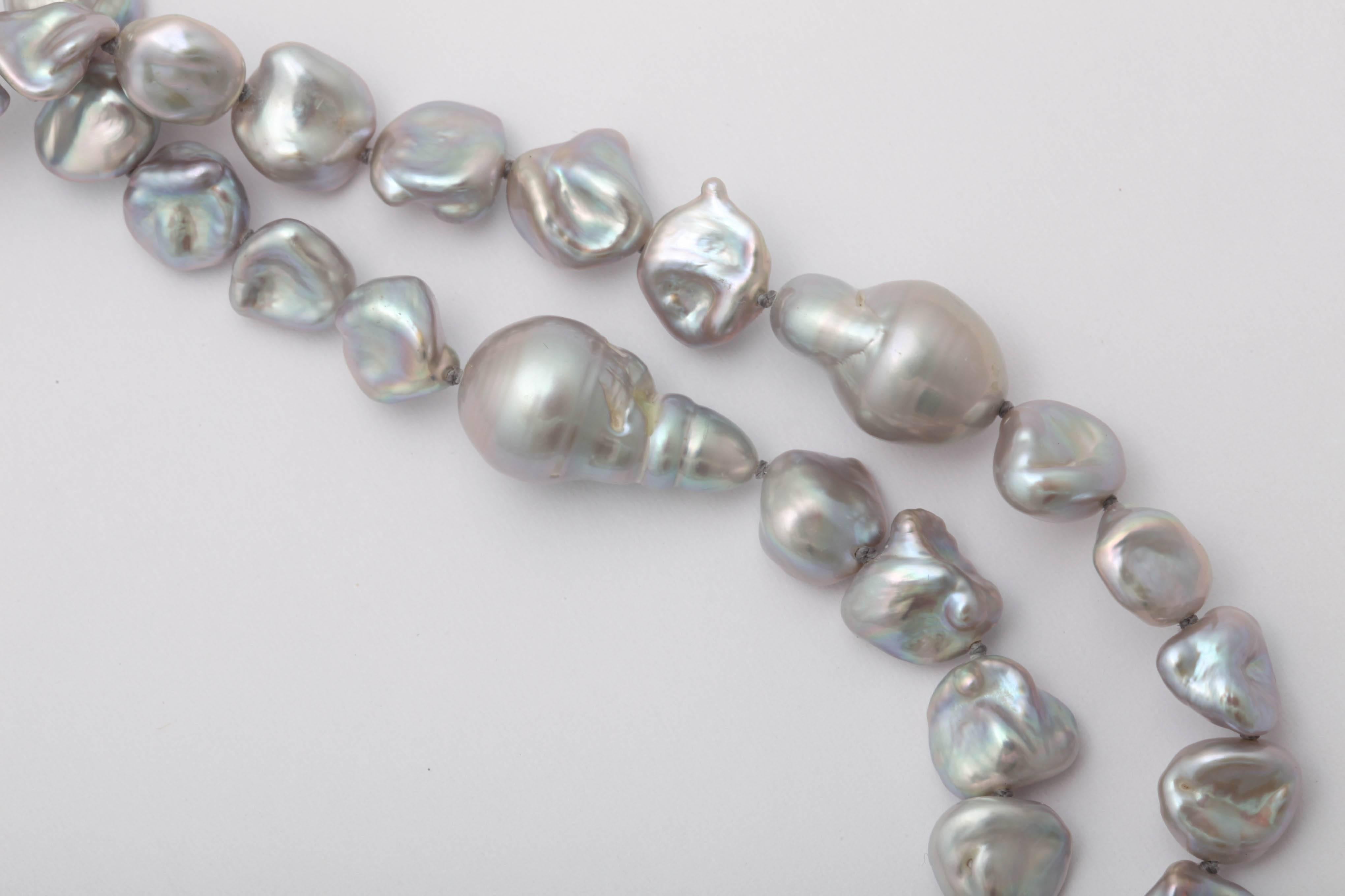 Contemporary Large Grey Baroque 70 Inch Pearl Necklace