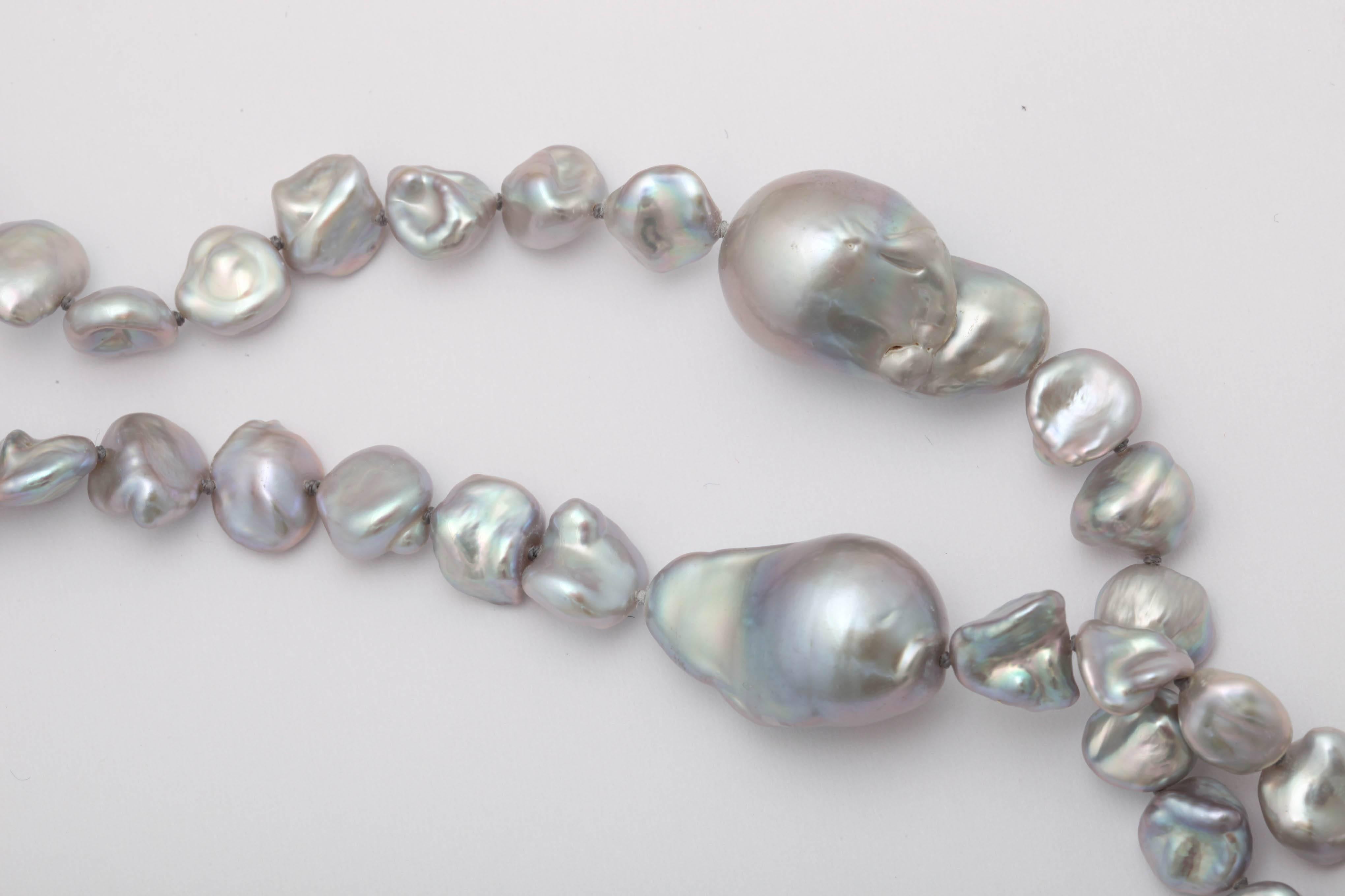 Large Grey Baroque 70 Inch Pearl Necklace In New Condition In TRYON, NC