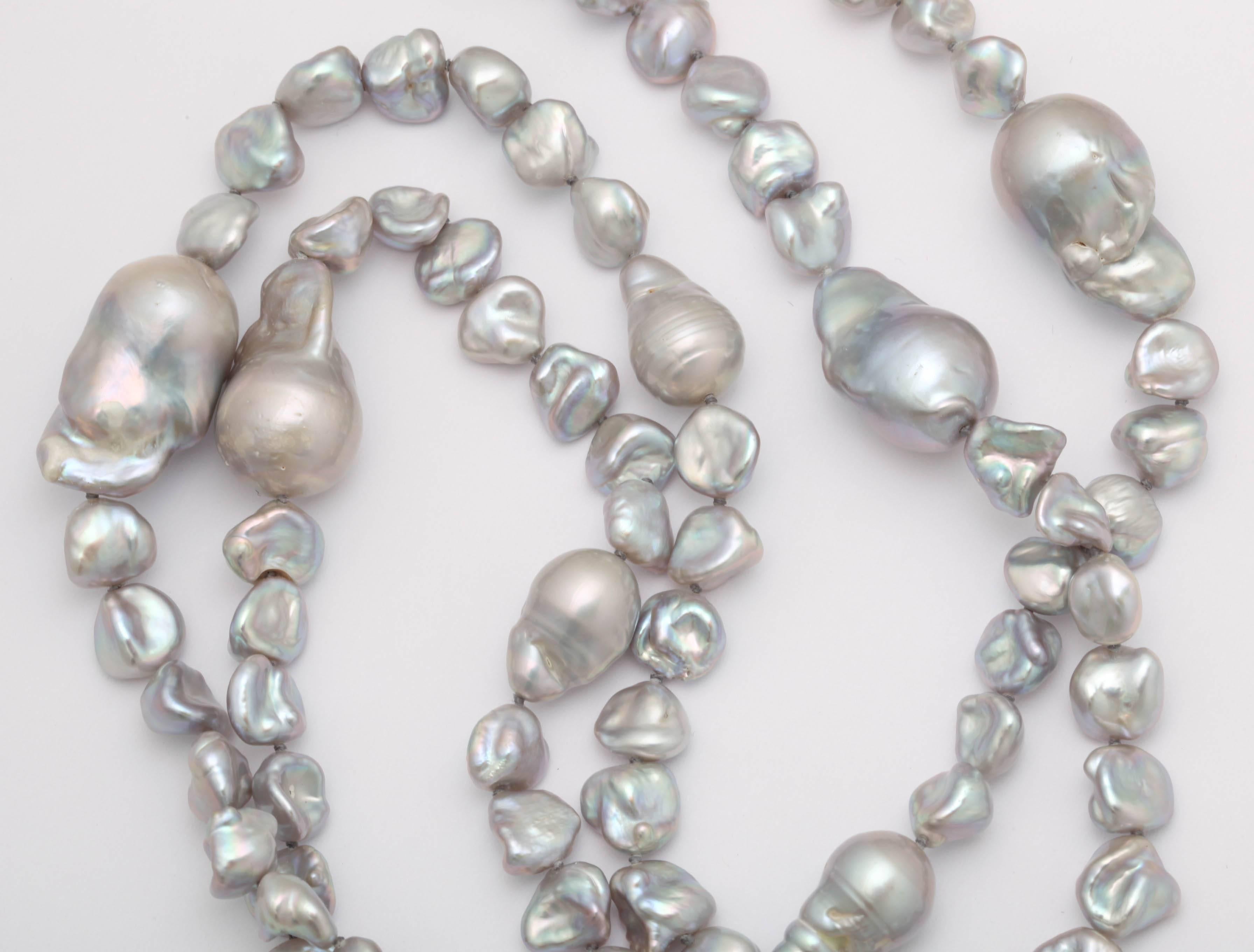 Women's Large Grey Baroque 70 Inch Pearl Necklace