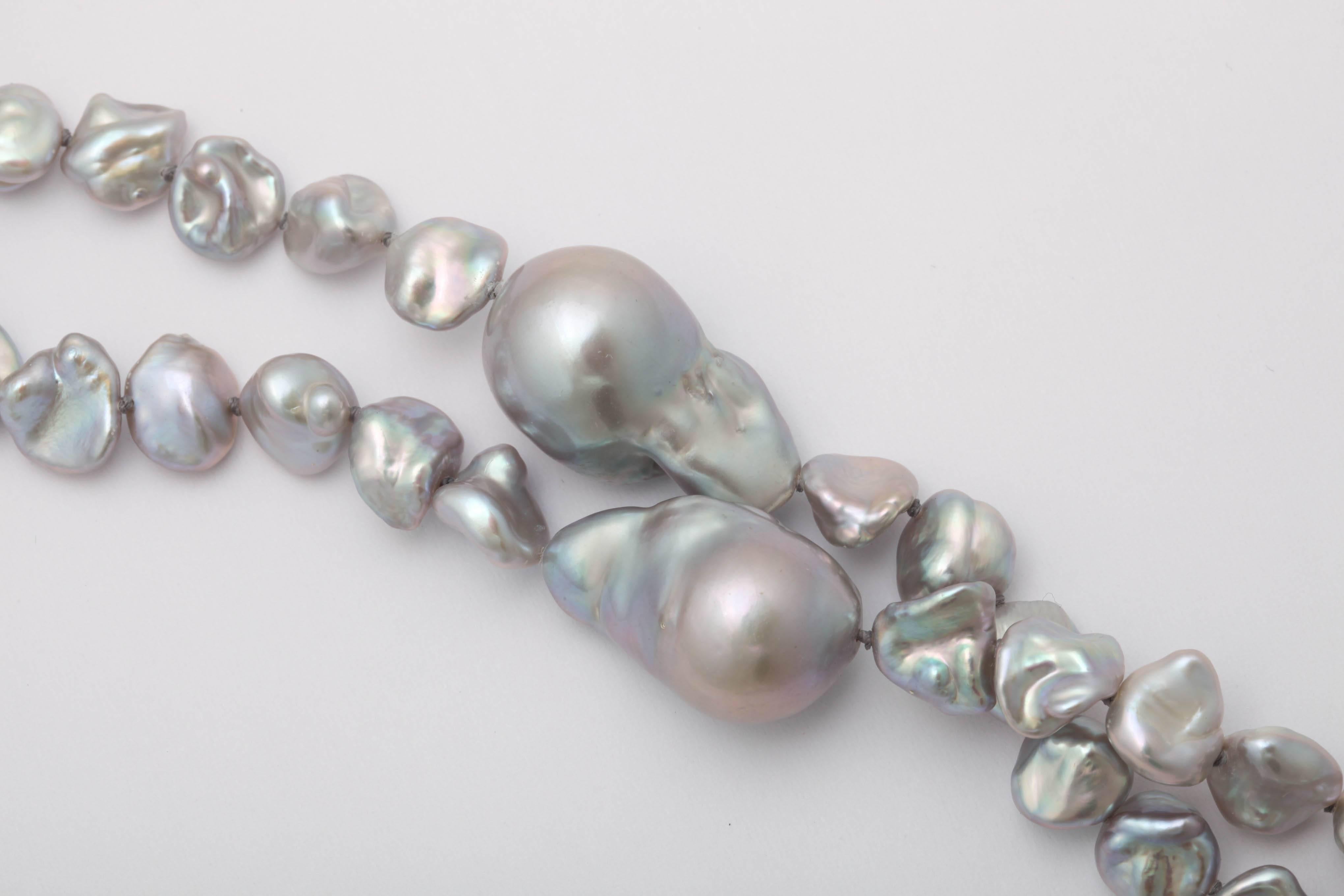Large Grey Baroque 70 Inch Pearl Necklace 2
