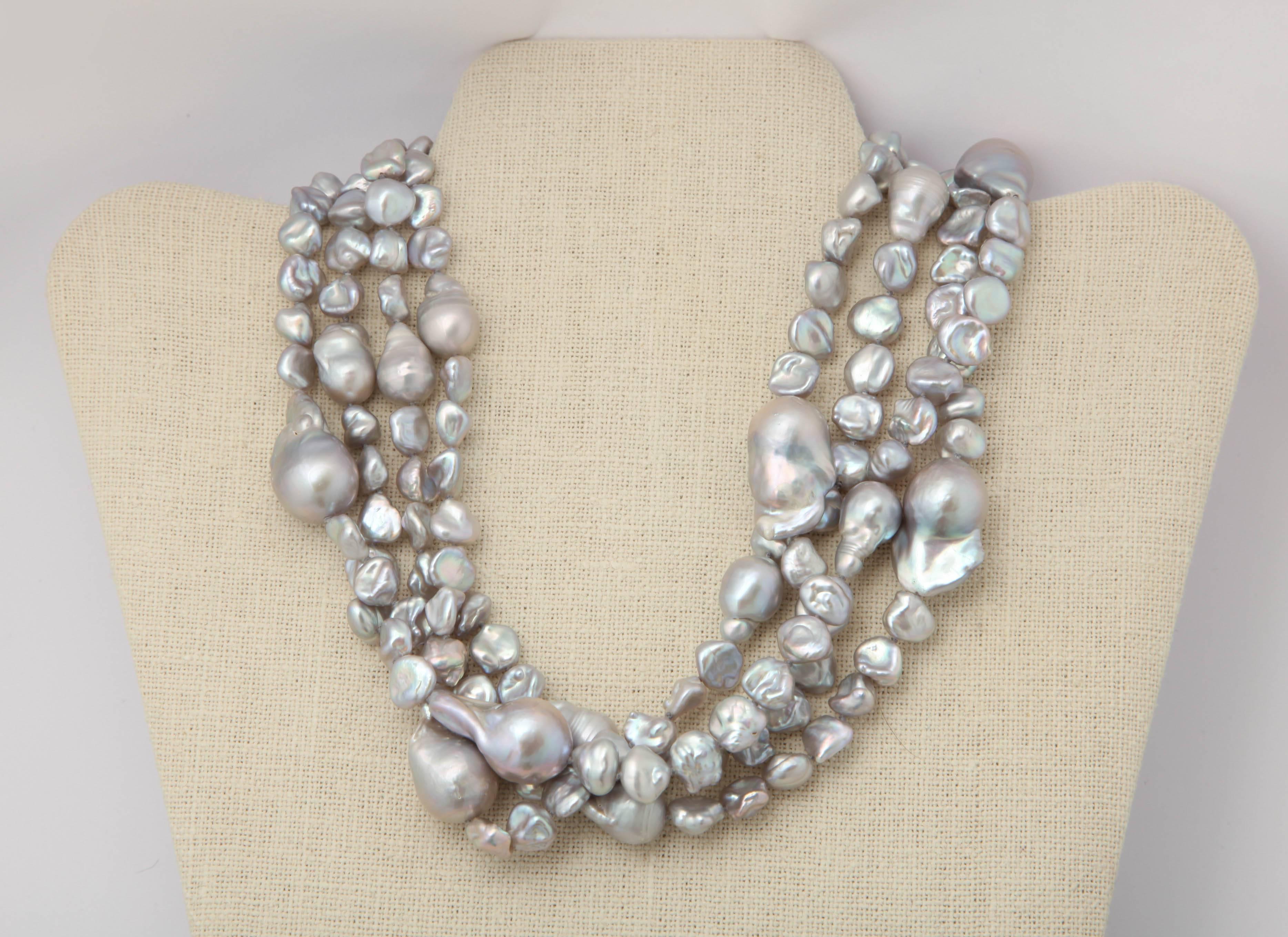 Large Grey Baroque 70 Inch Pearl Necklace 3
