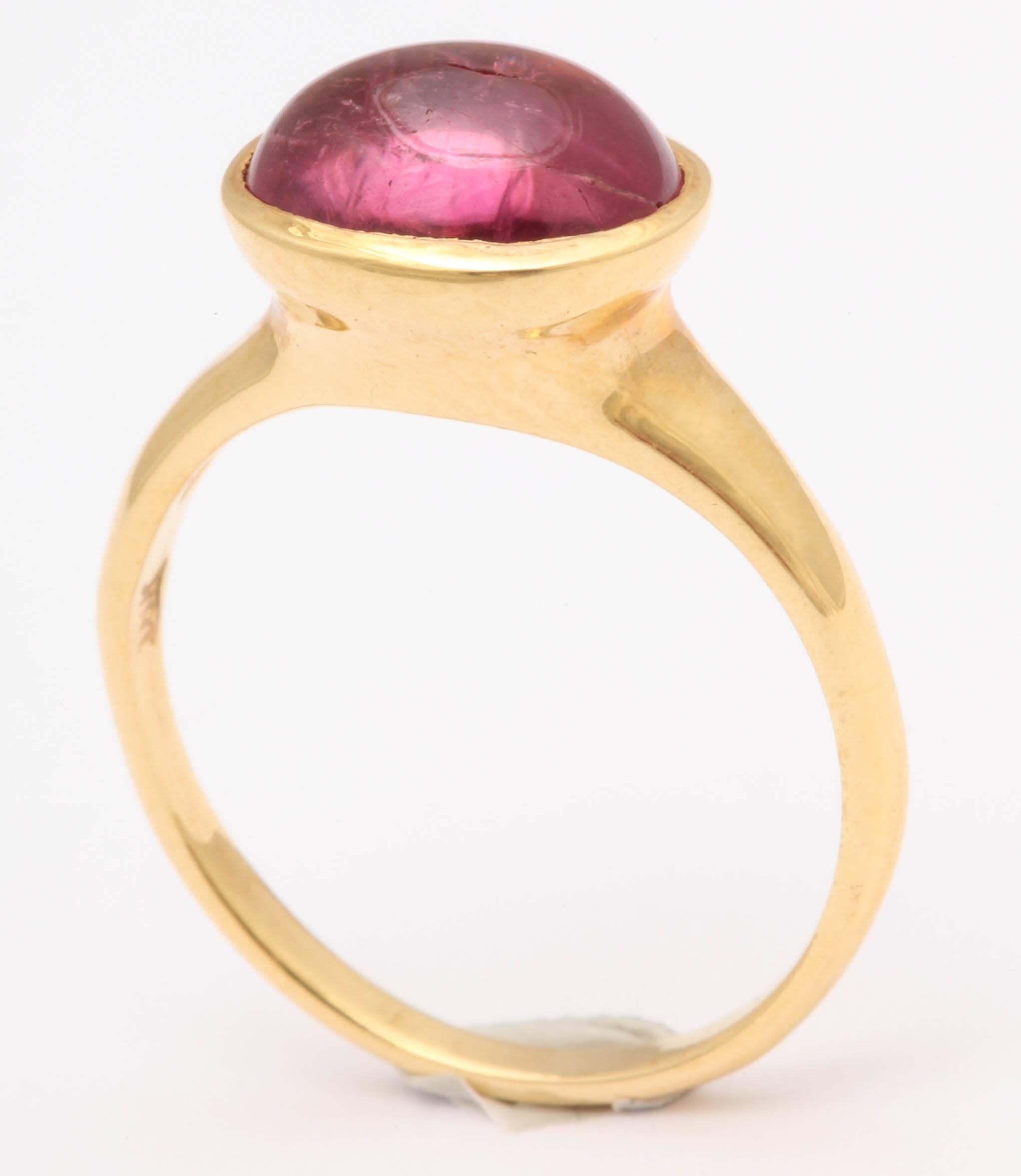 Women's or Men's Pink Tourmaline Gold Cabochon Ring