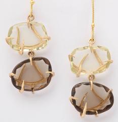 Citrine Smokey Topaz Gold Brutalist Earrings