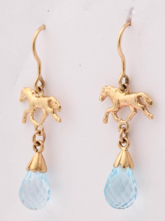Sporty Blue Topaz Briolette Gold Horse Earrings For At 1stdibs Sporty Blue Topaz Briolette Gold Horse Earrings For