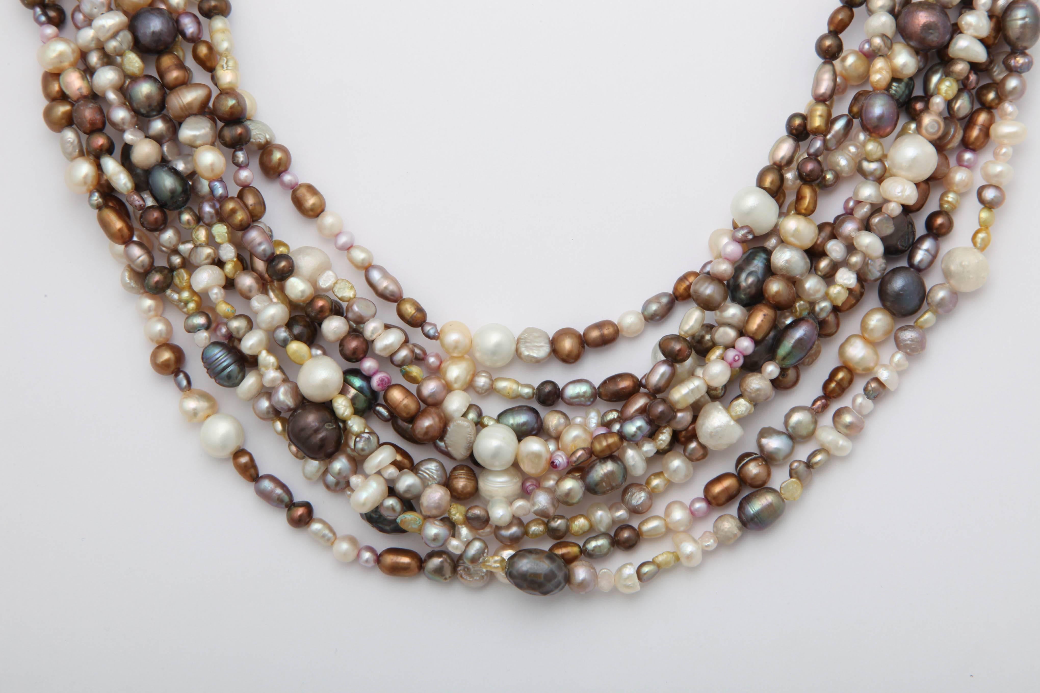 Women's Ten Strand Multi-Color Pearl Necklace For Sale