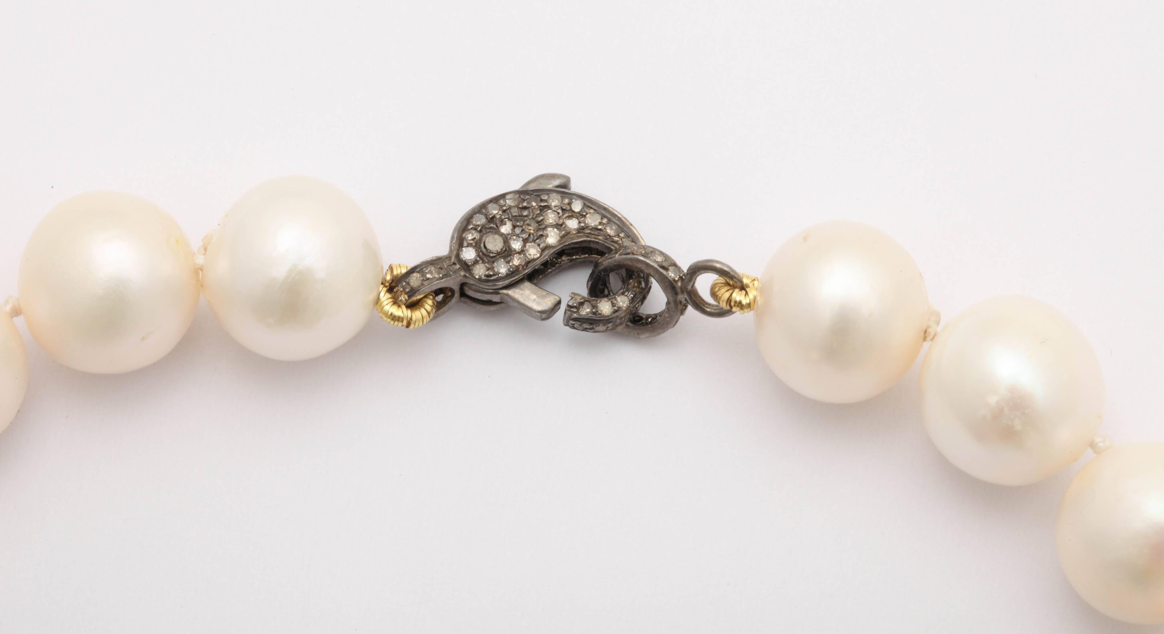 Artisan Unique Pearl Black Spinel Diamond Necklace For Sale