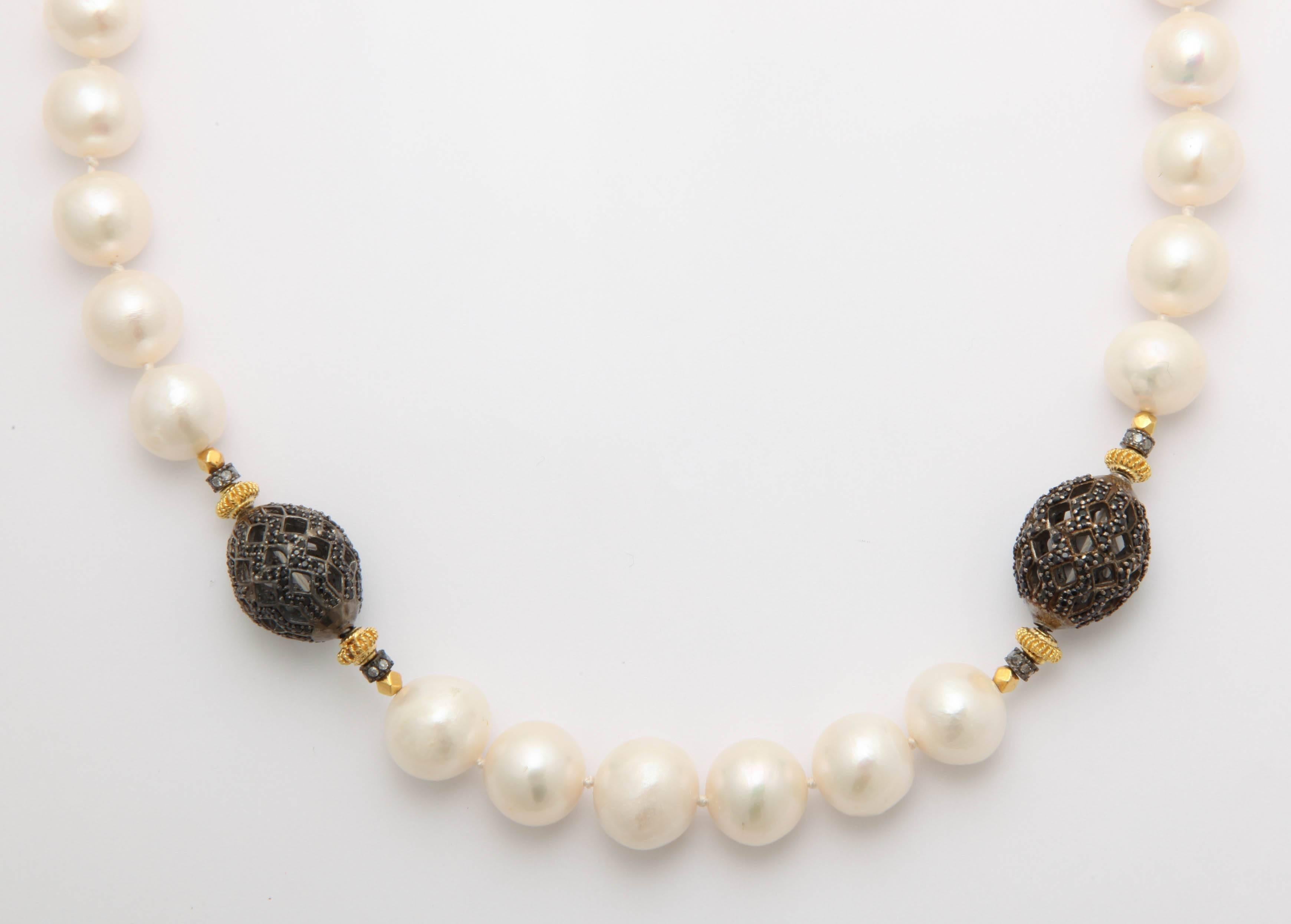 Unique Pearl Black Spinel Diamond Necklace For Sale 1