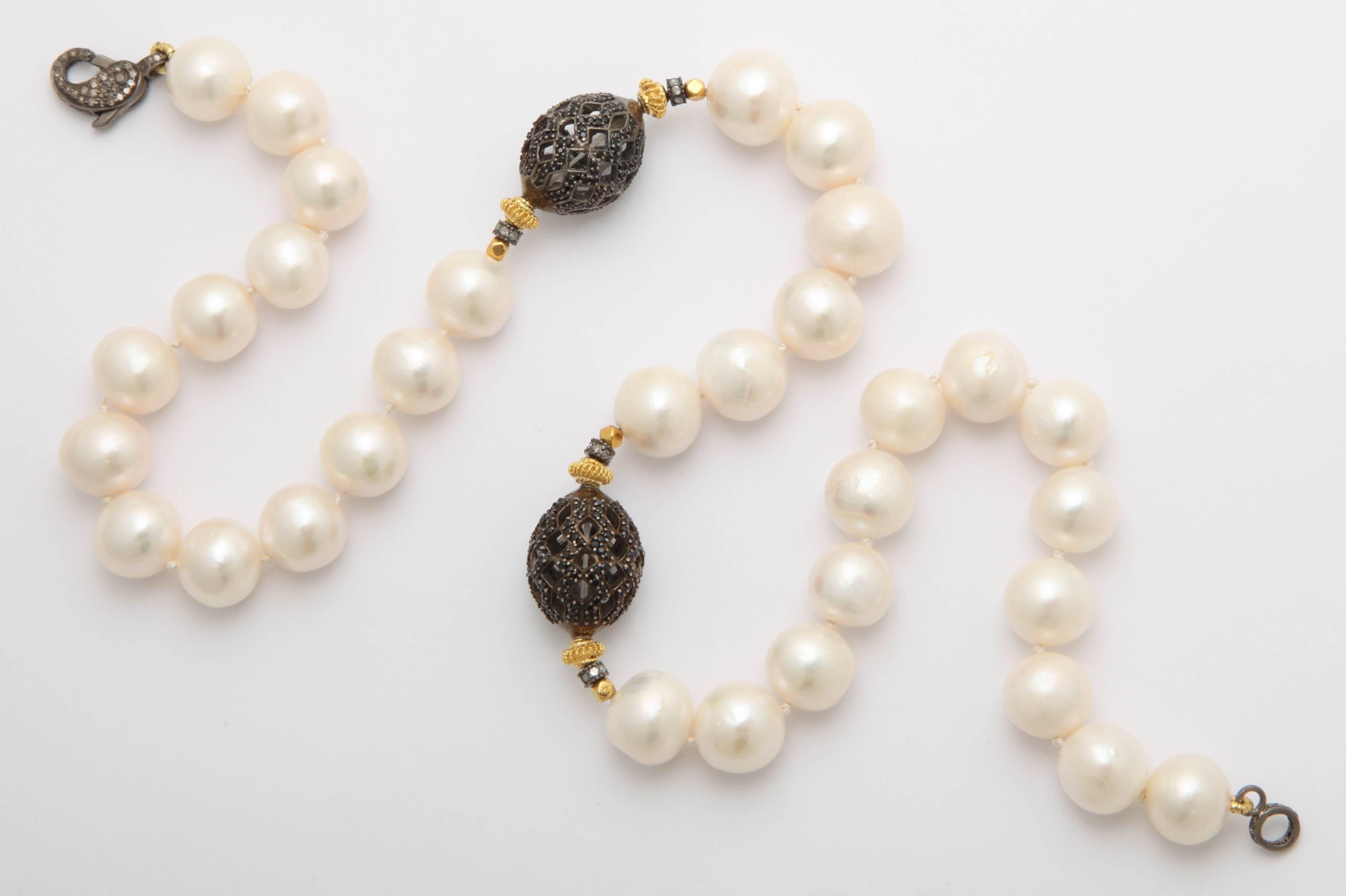 Unique Pearl Black Spinel Diamond Necklace For Sale 2