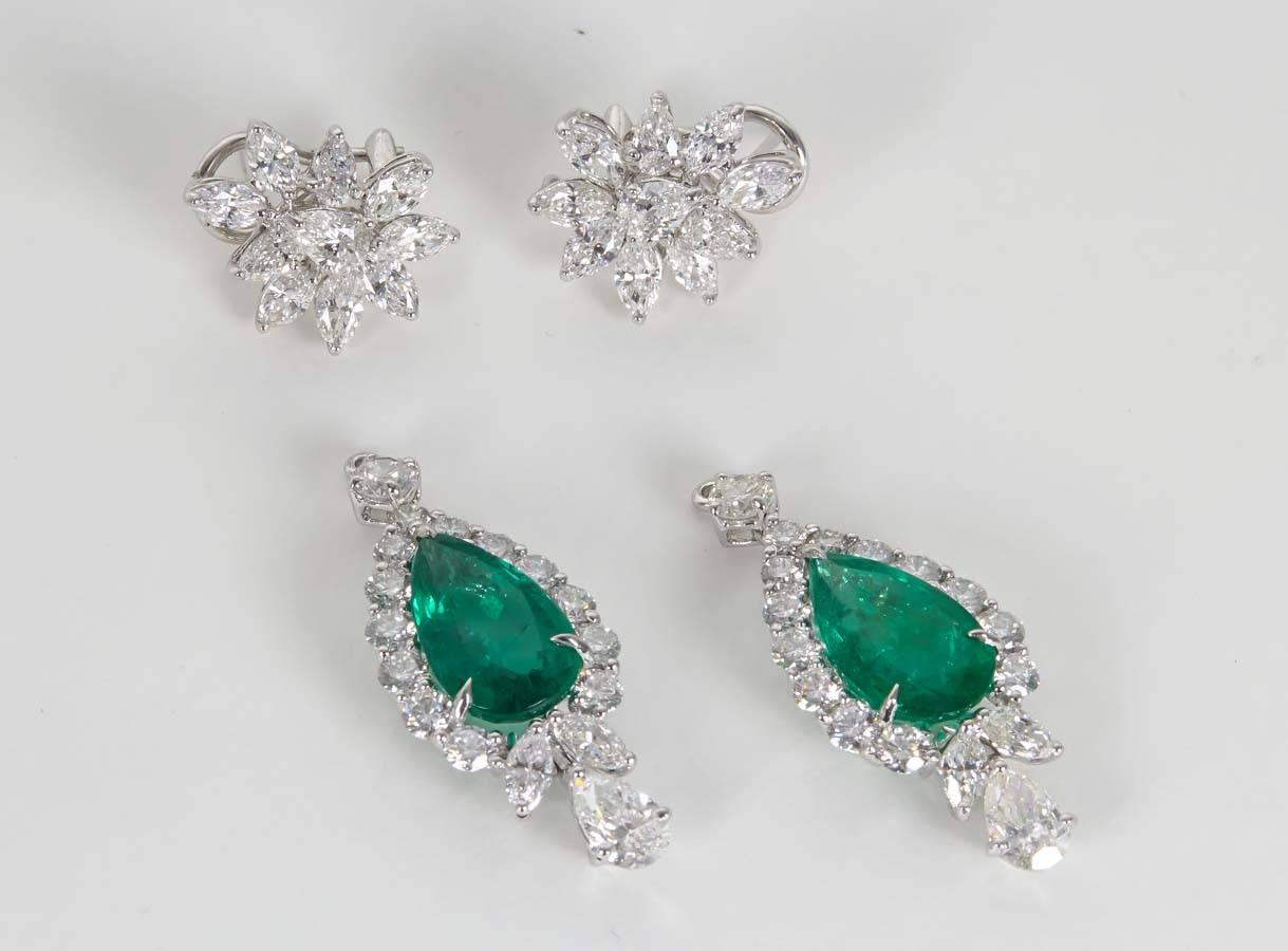 Women's Incredible Emerald Diamond Platinum Drop Earrings