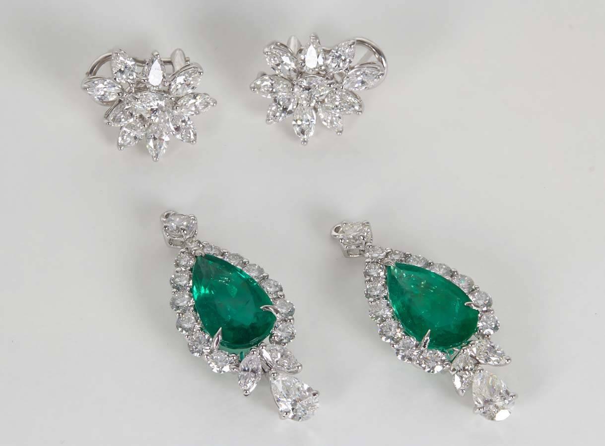 Incredible Emerald Diamond Platinum Drop Earrings 1