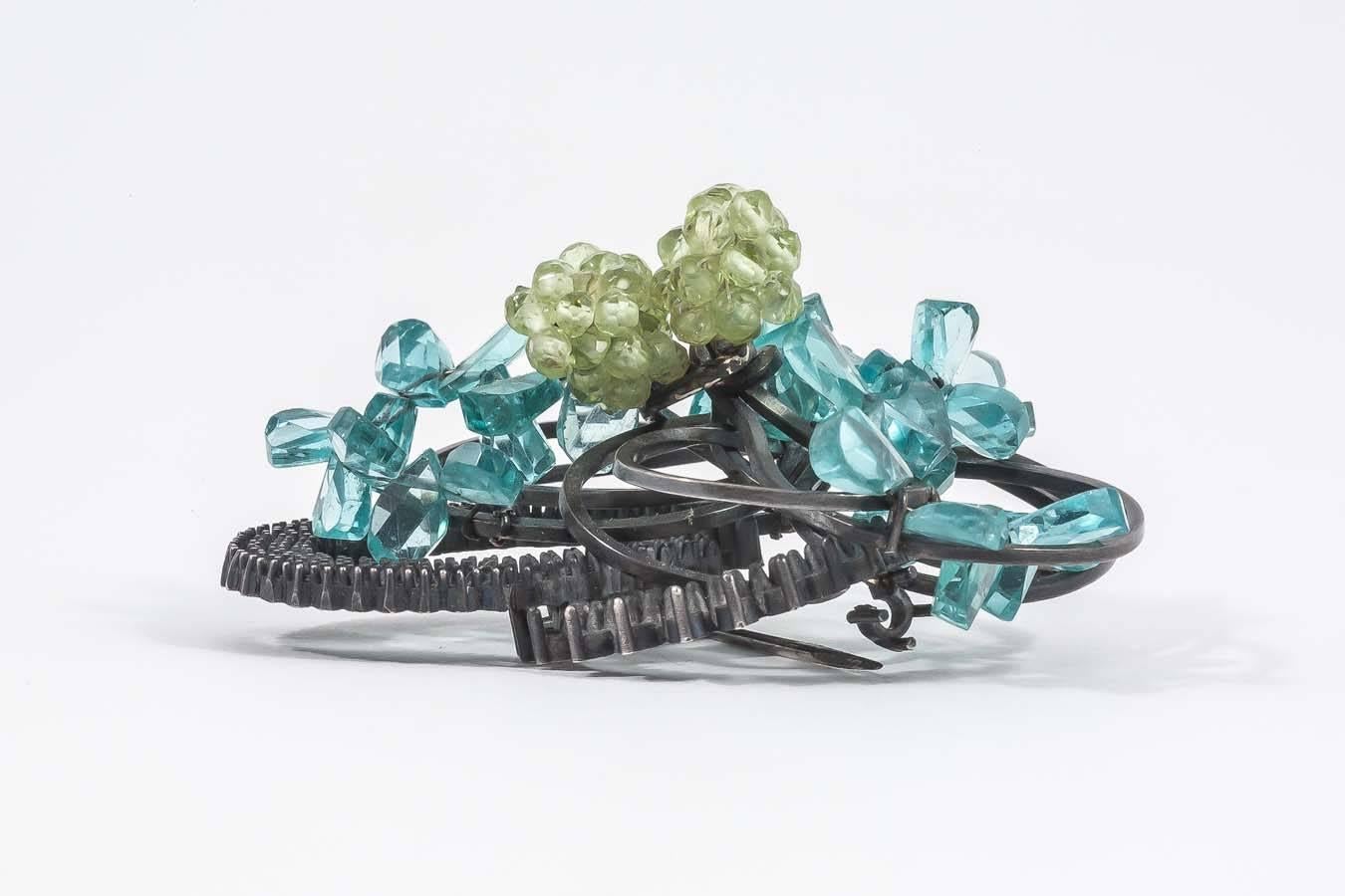 Contemporary Donna Brennan Peridot Apatite Sterling Silver Brooch For Sale