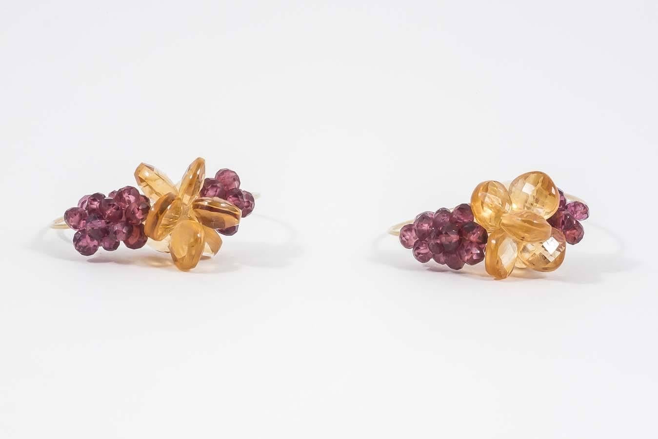 Contemporary Donna Brennan Citrine Garnet Gold Hoop Earrings For Sale