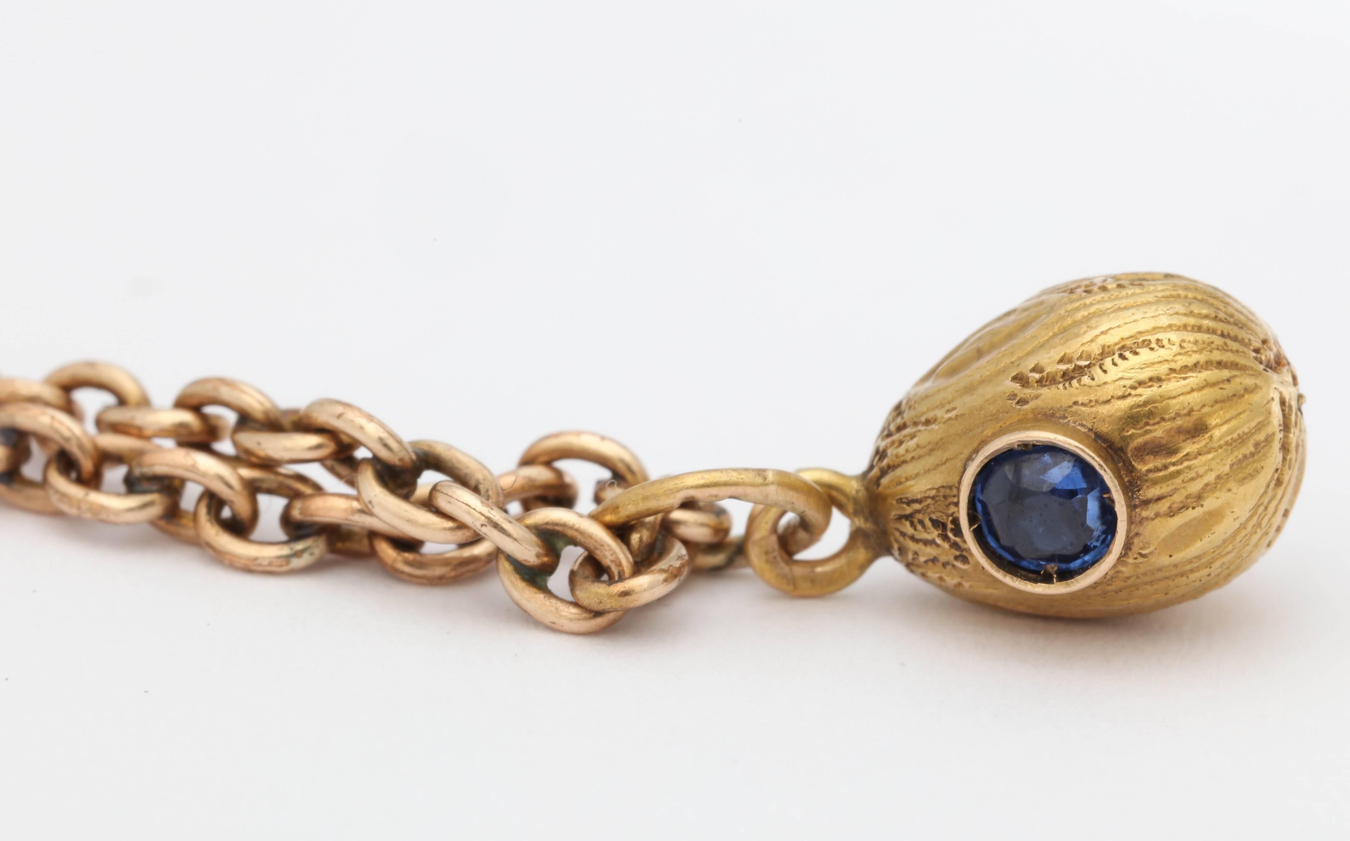 Round Cut 1900s Small Russian Sapphire Gold Easter Egg Pendant