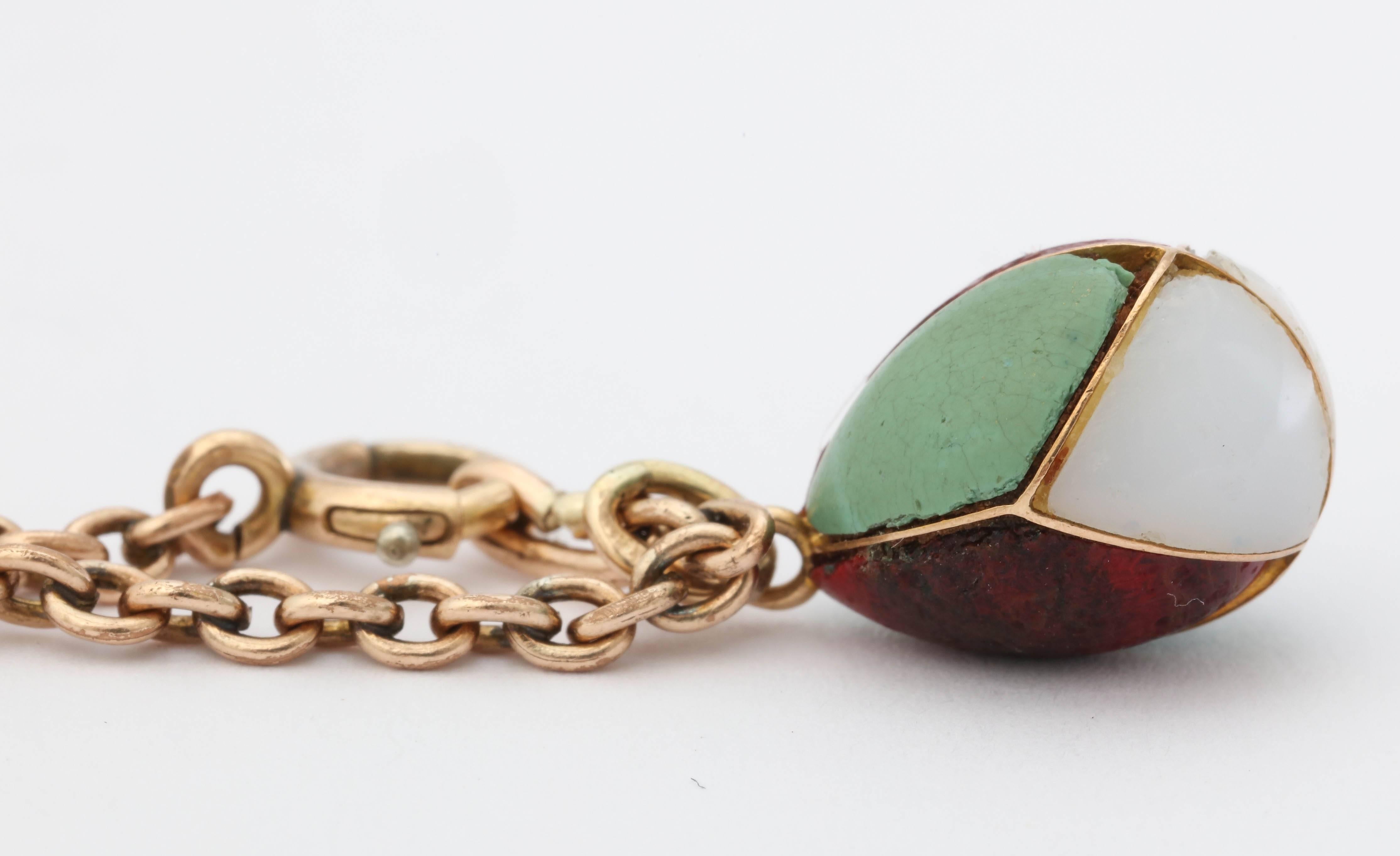 Cabochon Small Russian Inlaid Gold Easter Egg Pendant, circa 1890 For Sale