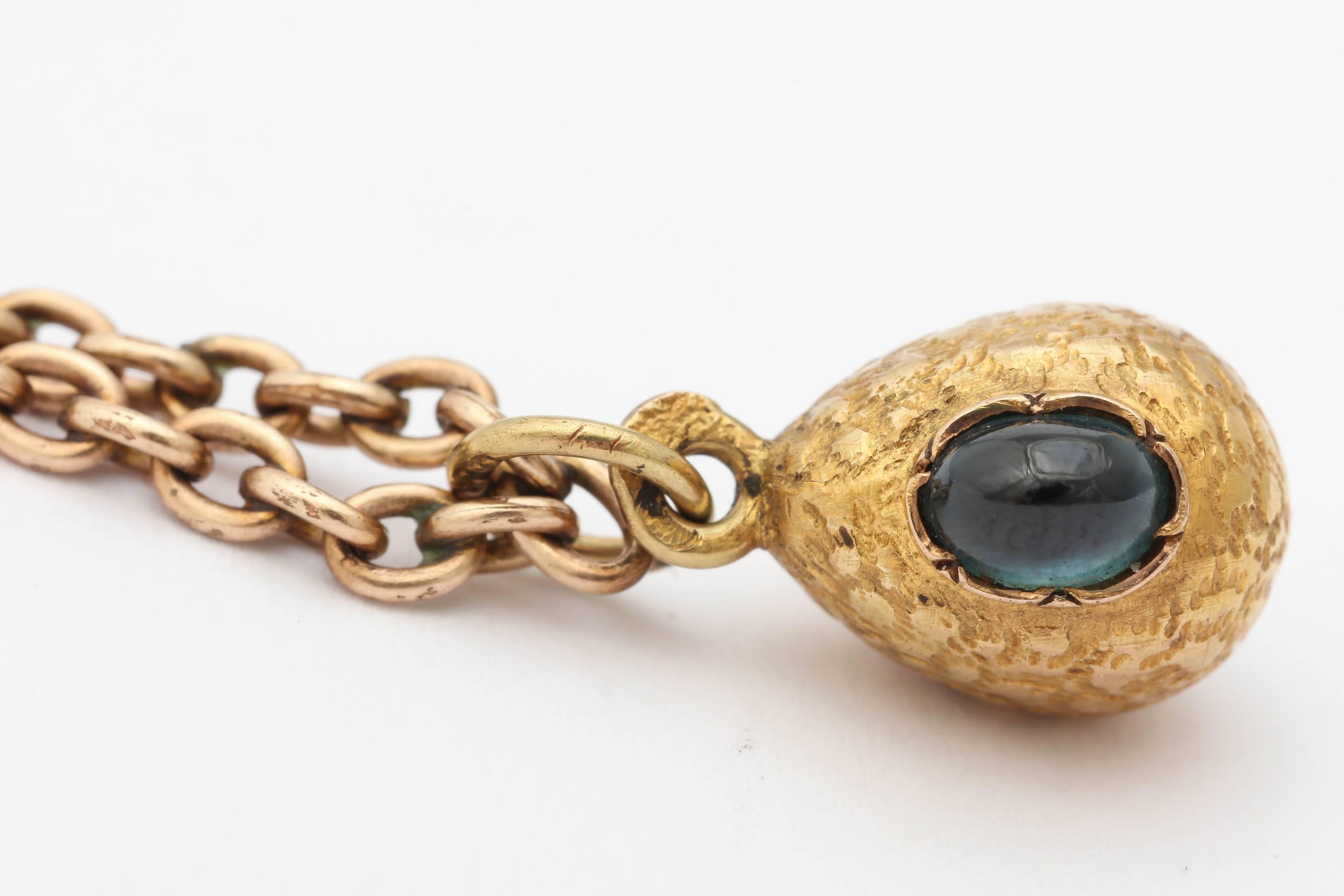 Small 1900s Russian Sapphire Gold Easter Egg Pendant 2