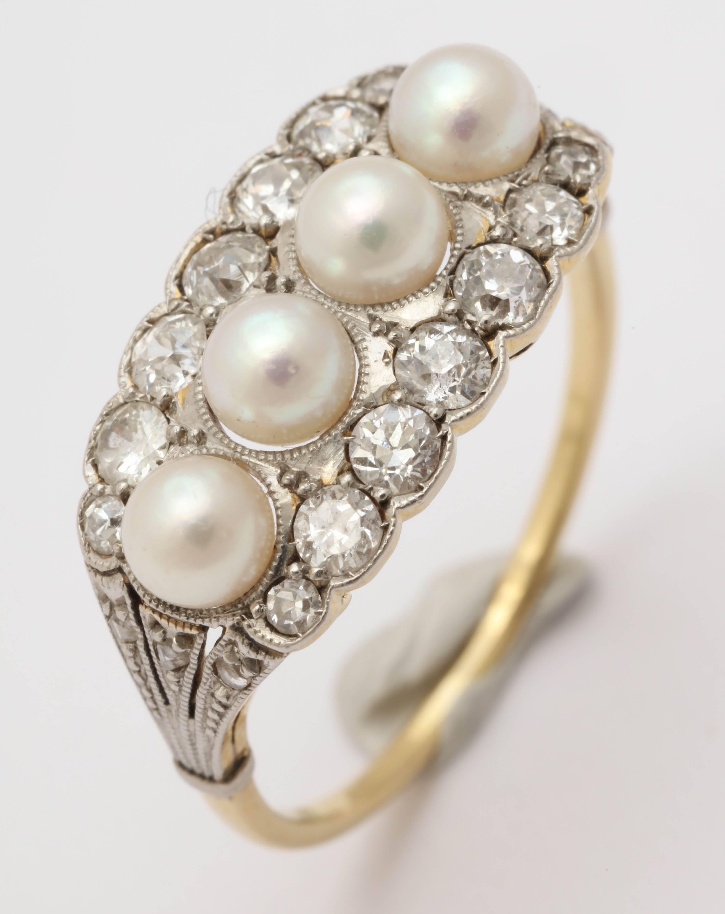 Edwardian Pearl and Diamond Ring  In Excellent Condition For Sale In New York, NY
