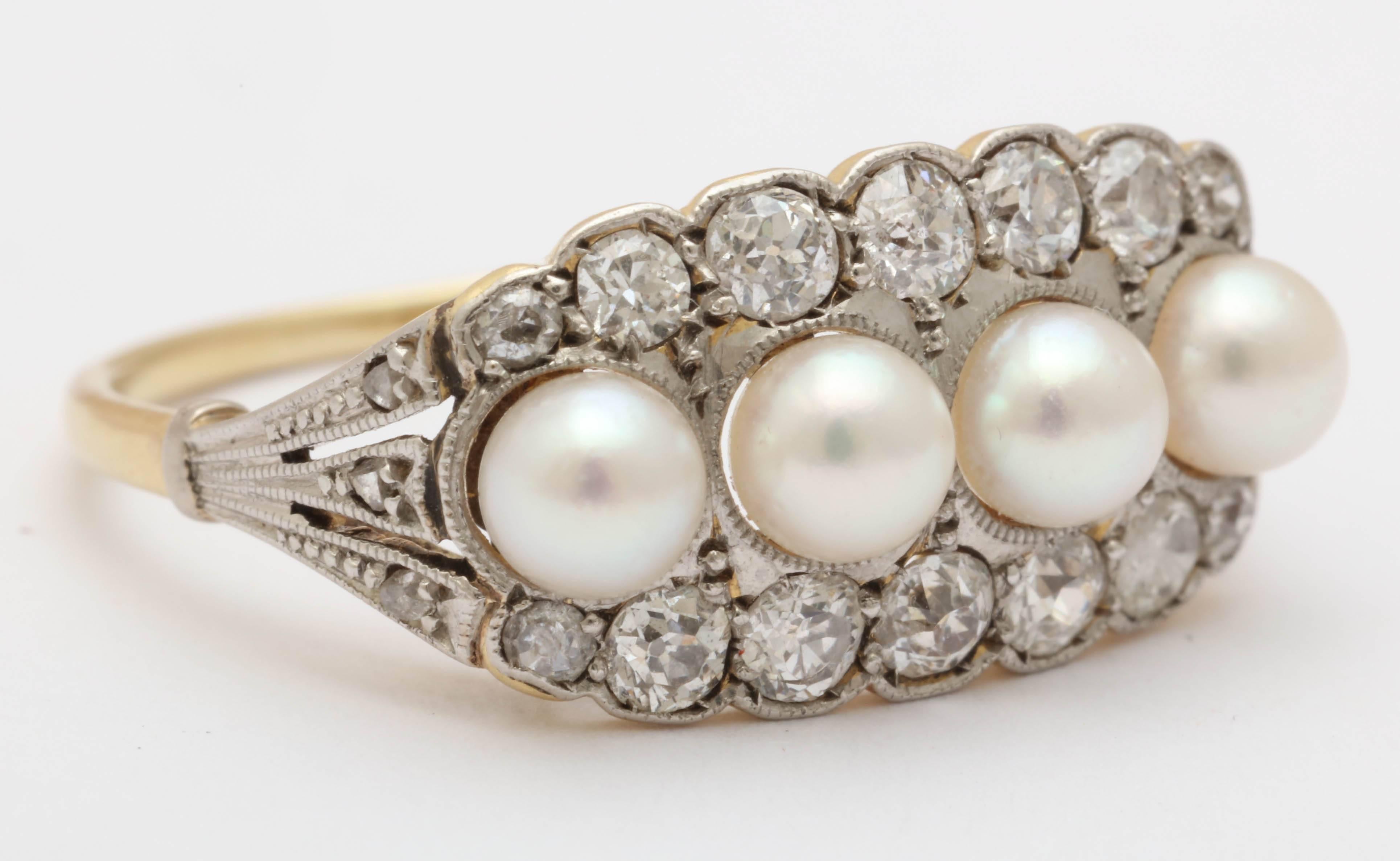 Edwardianischer Perlen- und Diamantring Damen im Angebot