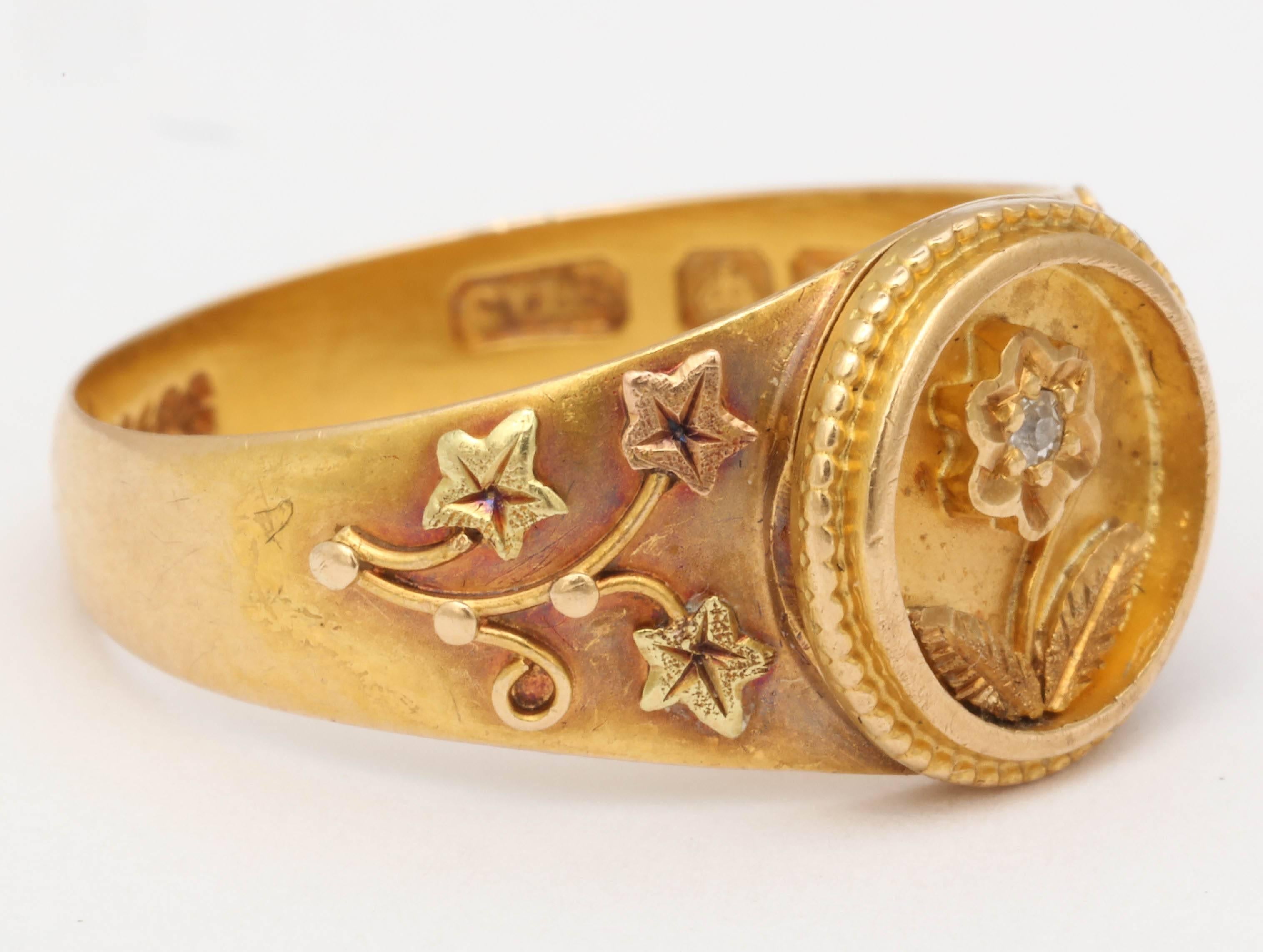 Victorian Diamond Gold Locket Ring for Sweet Thoughts