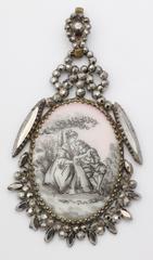 Raro colgante y pendientes románticos georgianos de acero tallado