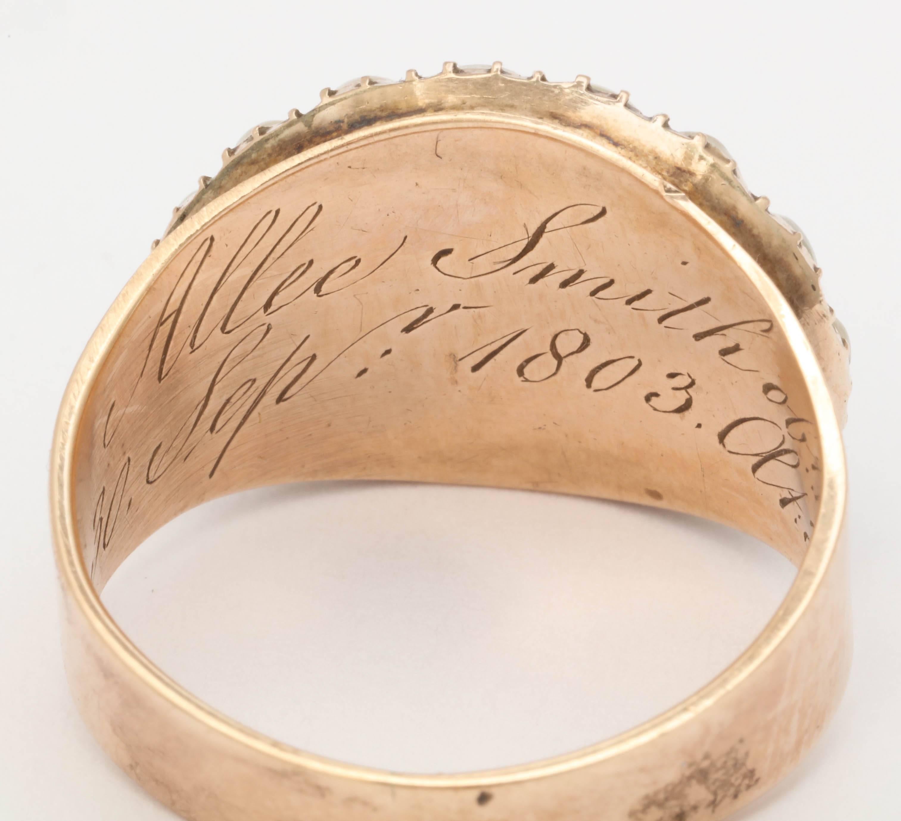 Women's or Men's 1803 Natural Pearl Diamond Gold Ring