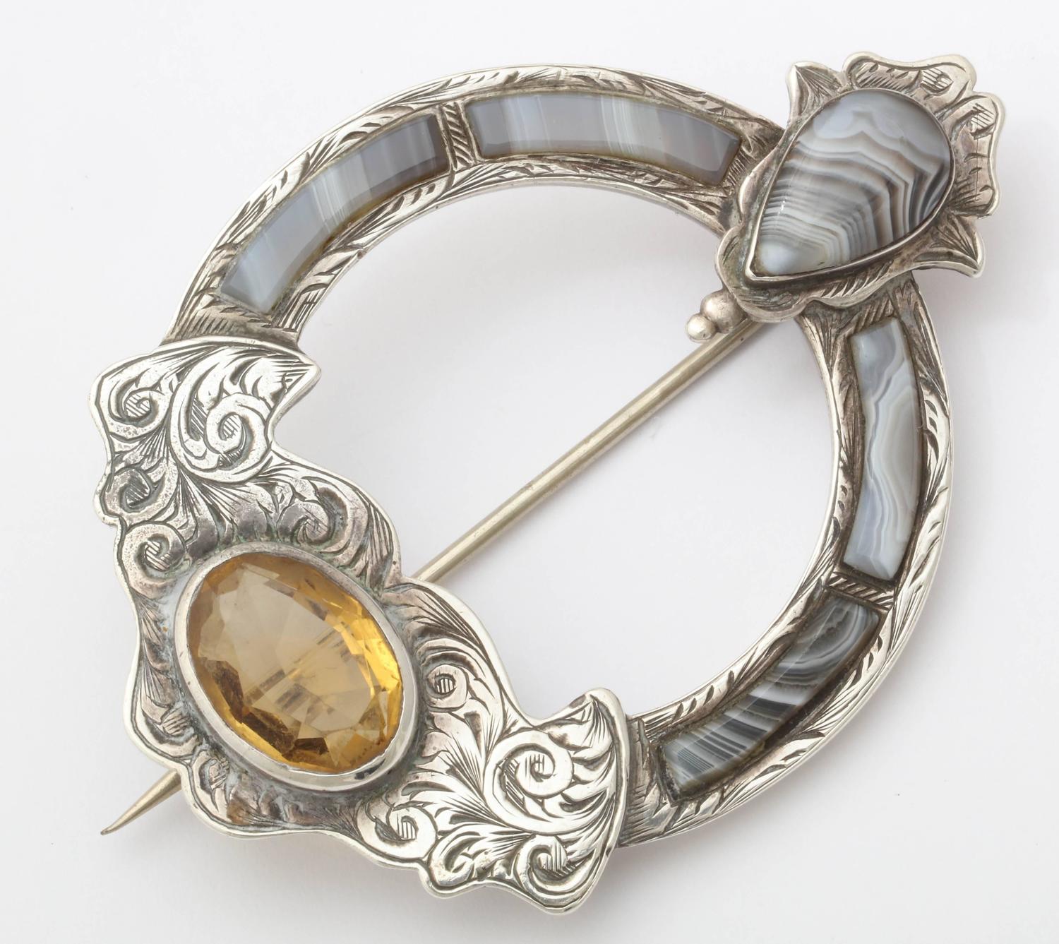 Antique Scottish Cora Brooch of Montrose Agate and Cairngorm at 1stdibs