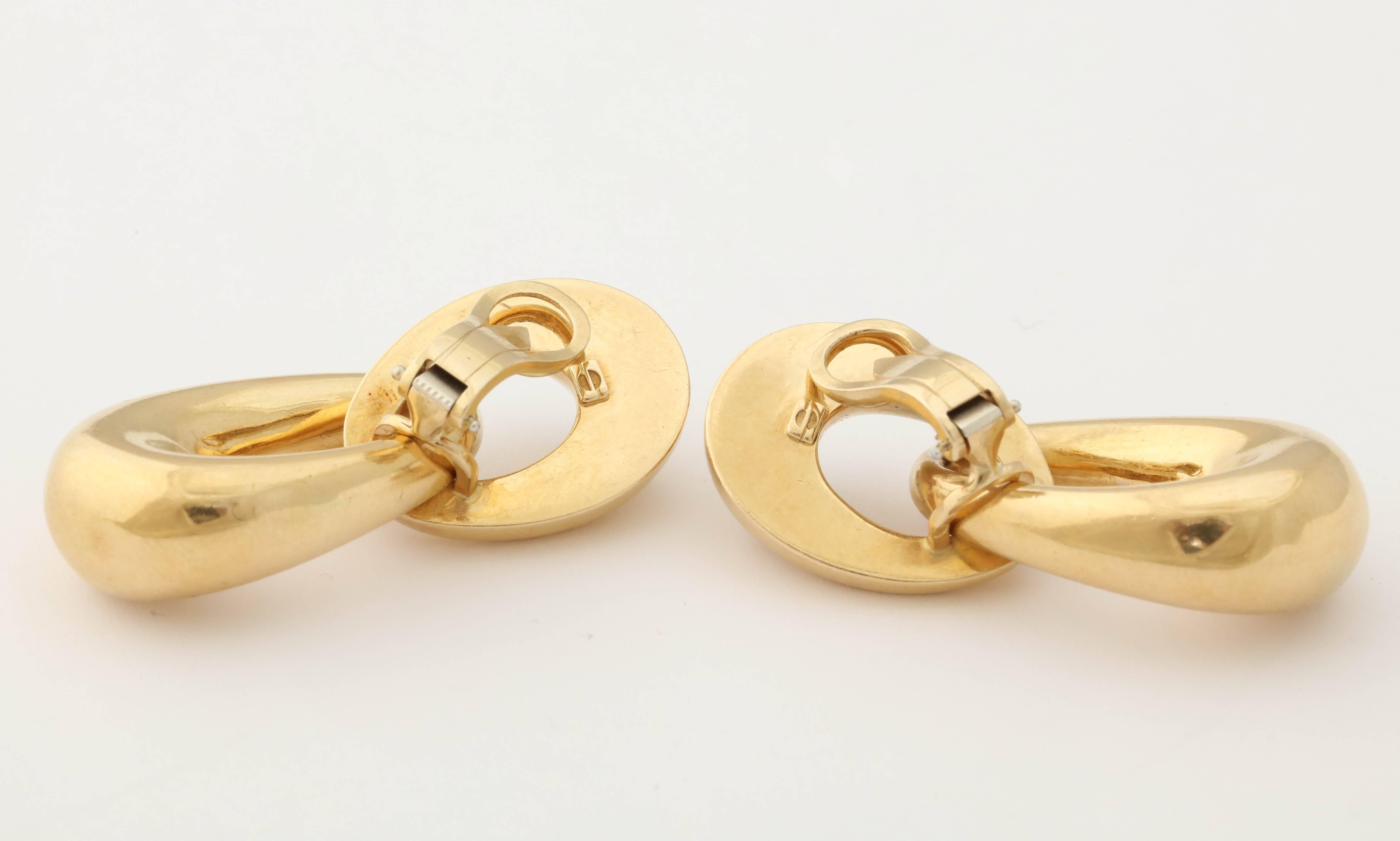 1960s Emerald Diamond Gold Double Loop Doorknocker Earrings 1