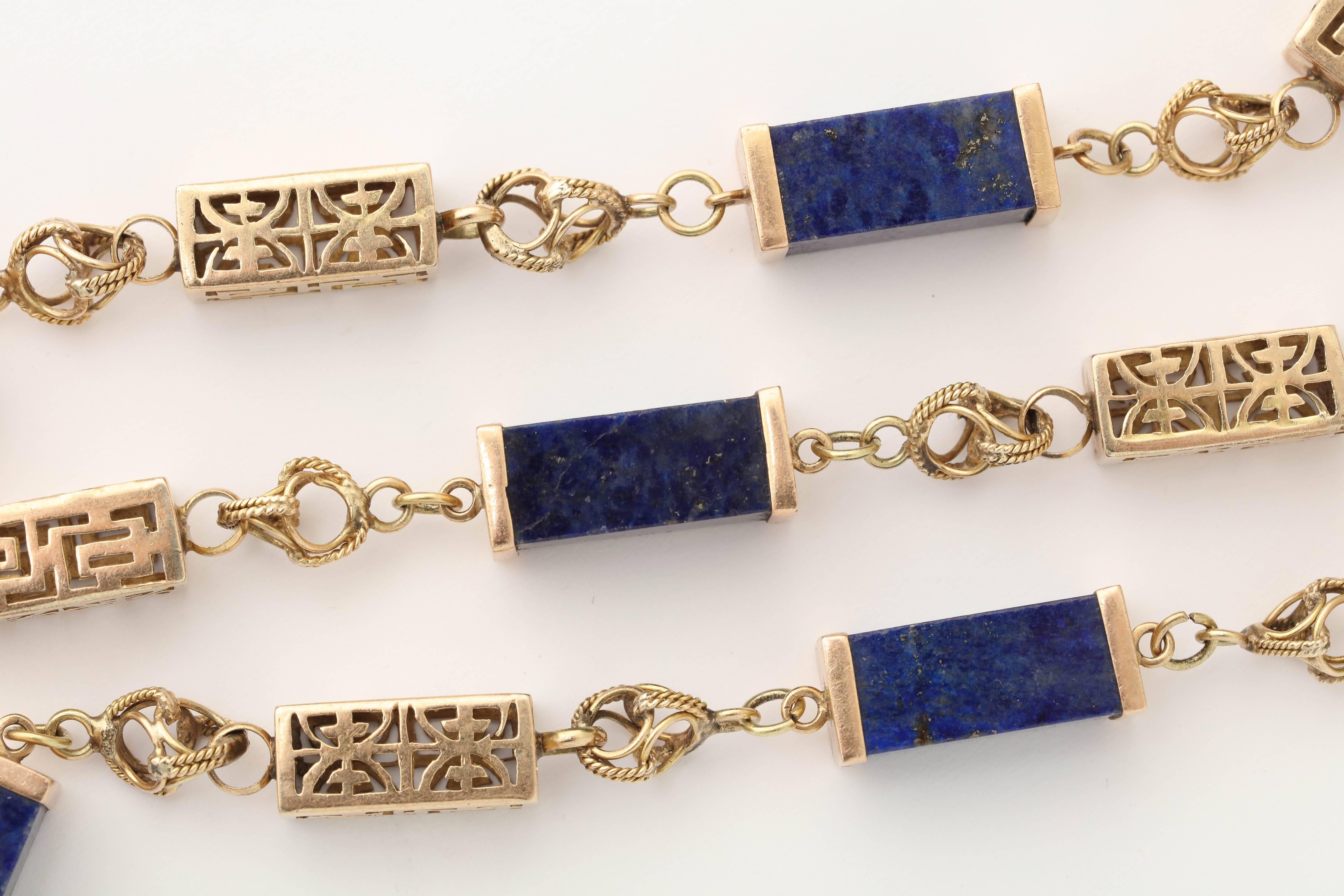 1950s Lapis Lazuli Gold Necklace Bracelet Long Chain Combination  1