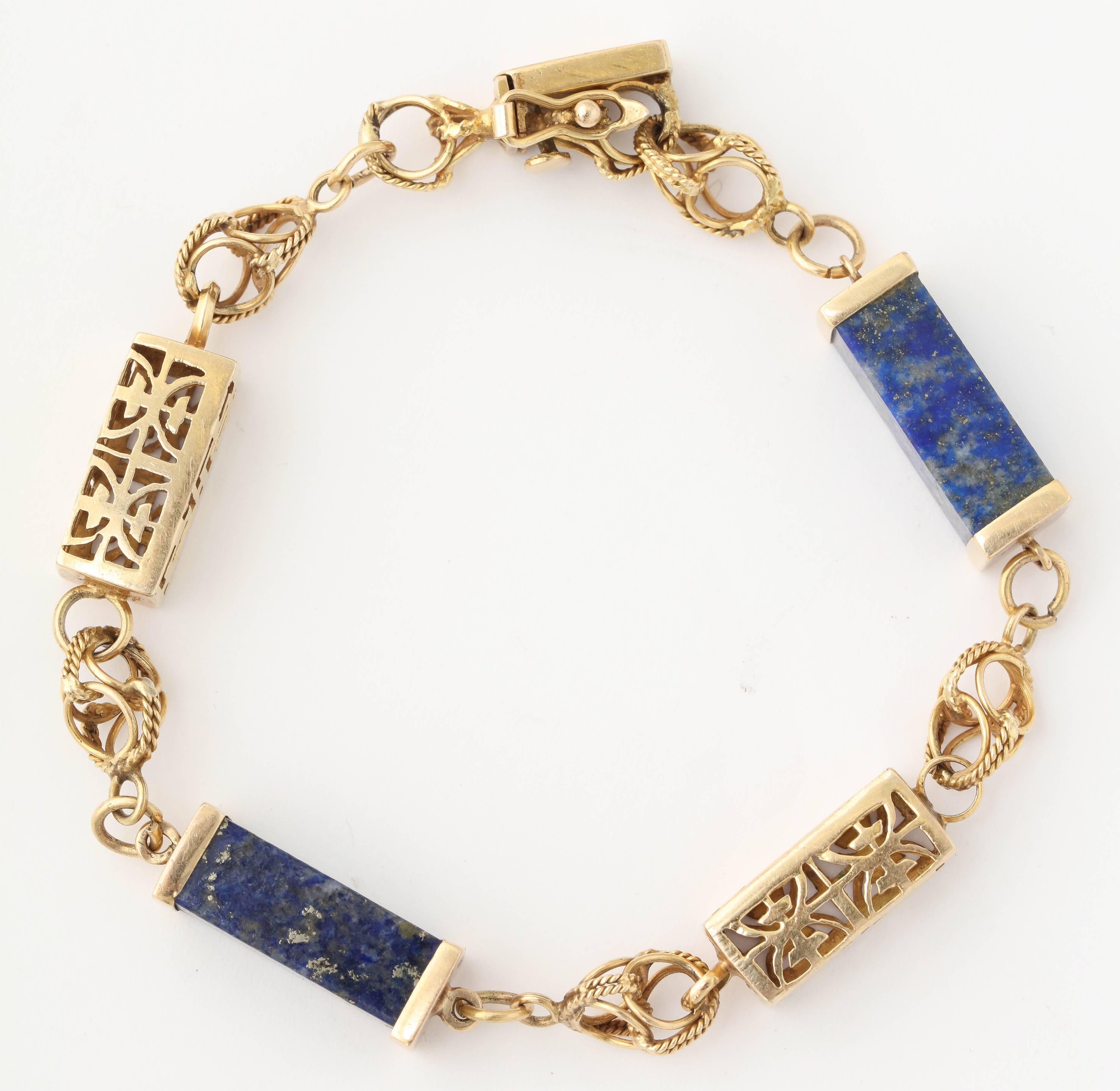 1950s Lapis Lazuli Gold Necklace Bracelet Long Chain Combination  2