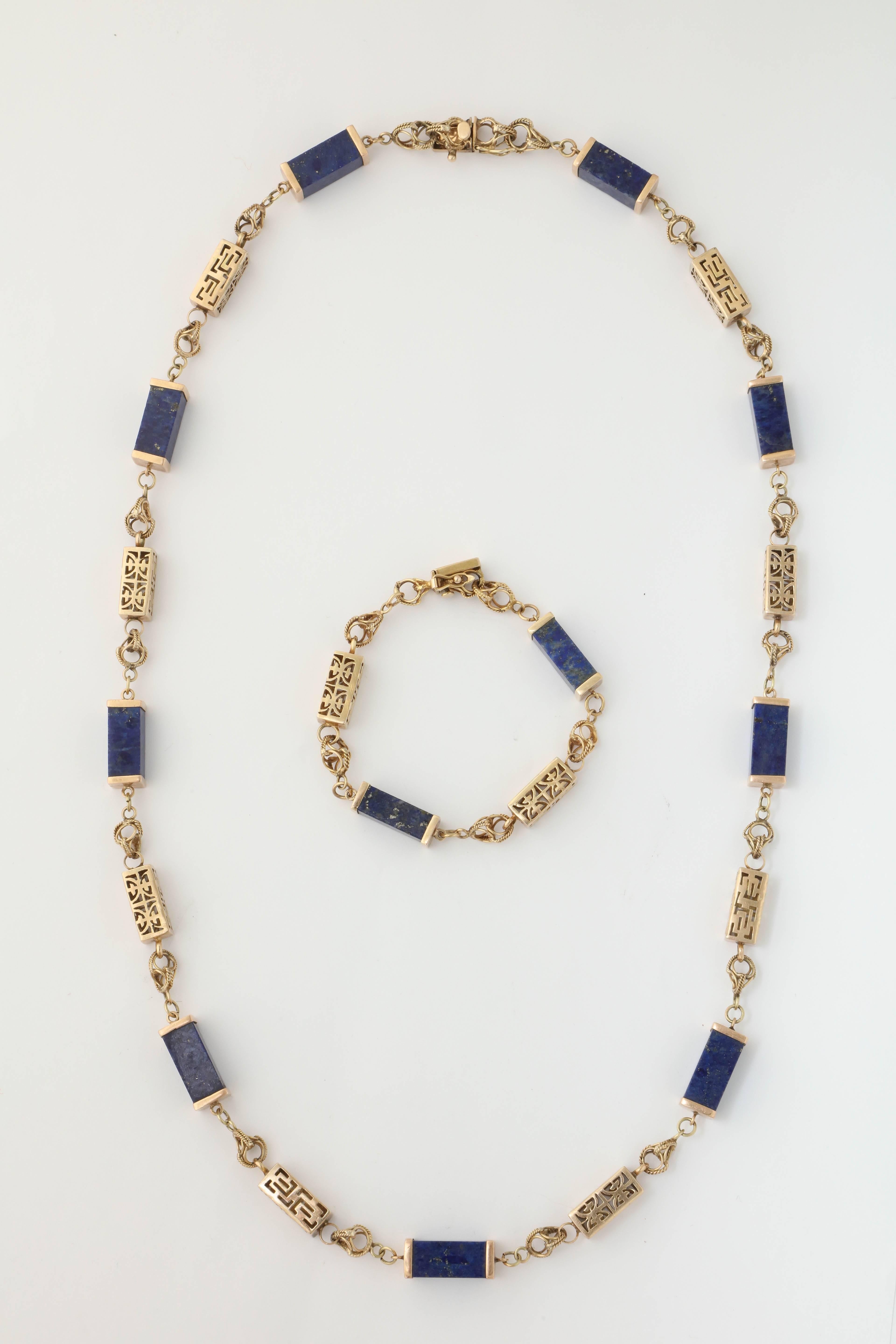 1950s Lapis Lazuli Gold Necklace Bracelet Long Chain Combination  3