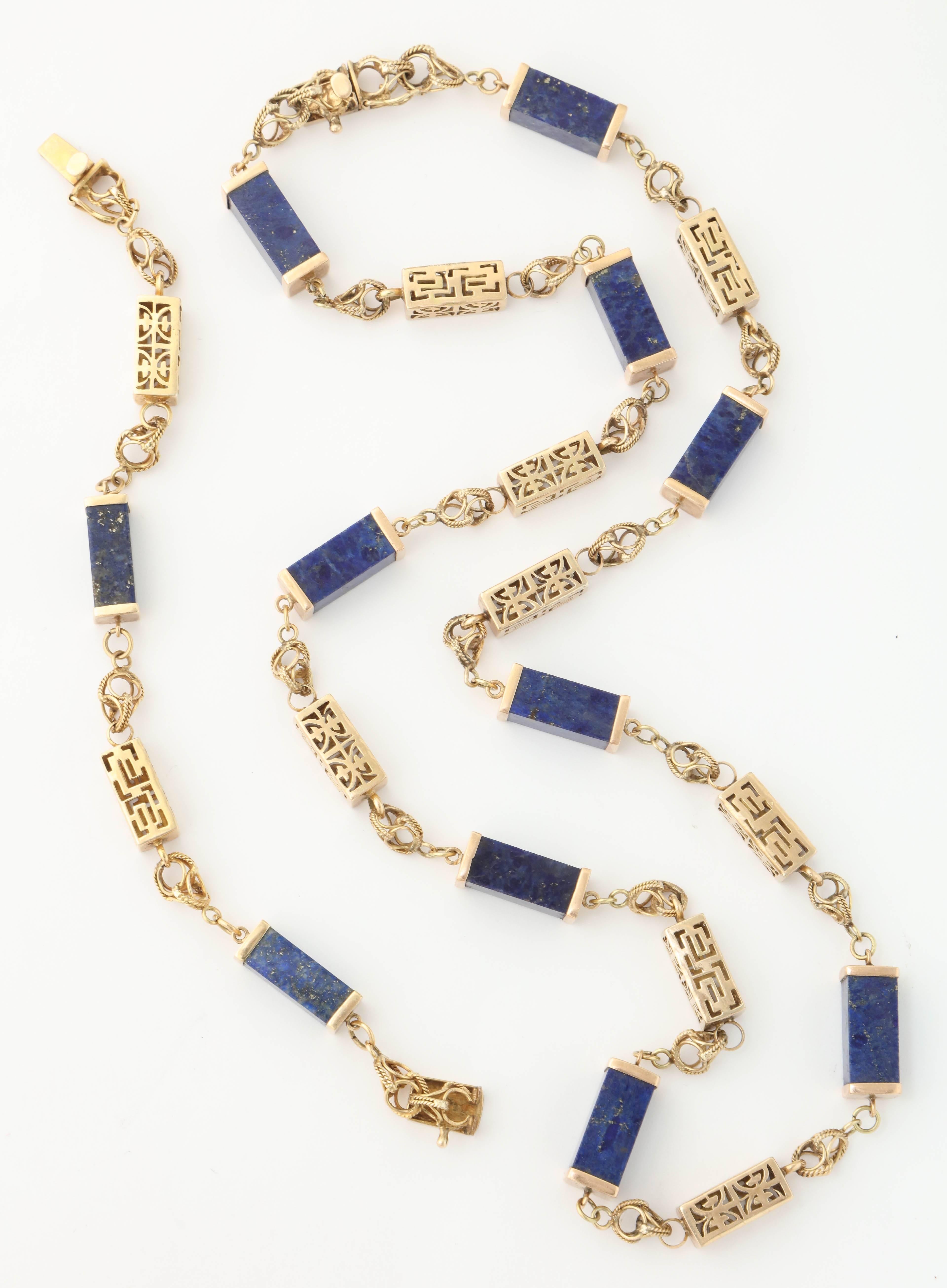 1950s Lapis Lazuli Gold Necklace Bracelet Long Chain Combination  4
