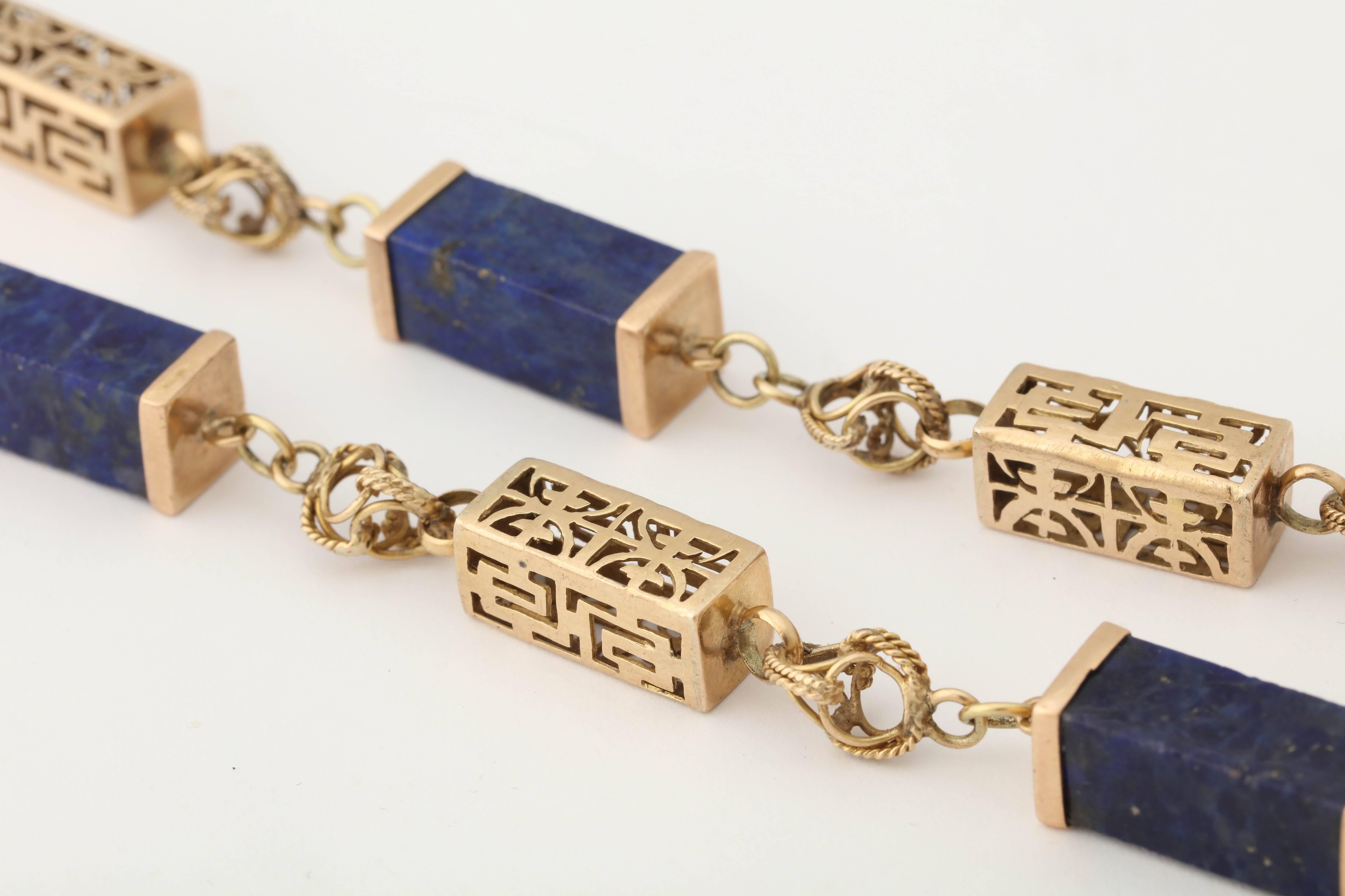1950s Lapis Lazuli Gold Necklace Bracelet Long Chain Combination  6