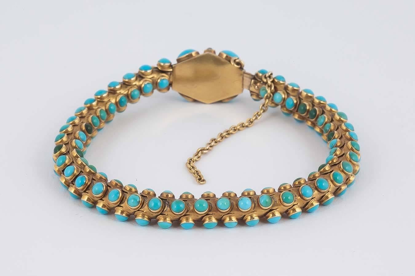 Early Victorian Turquoise Diamond Gold Bracelet 1