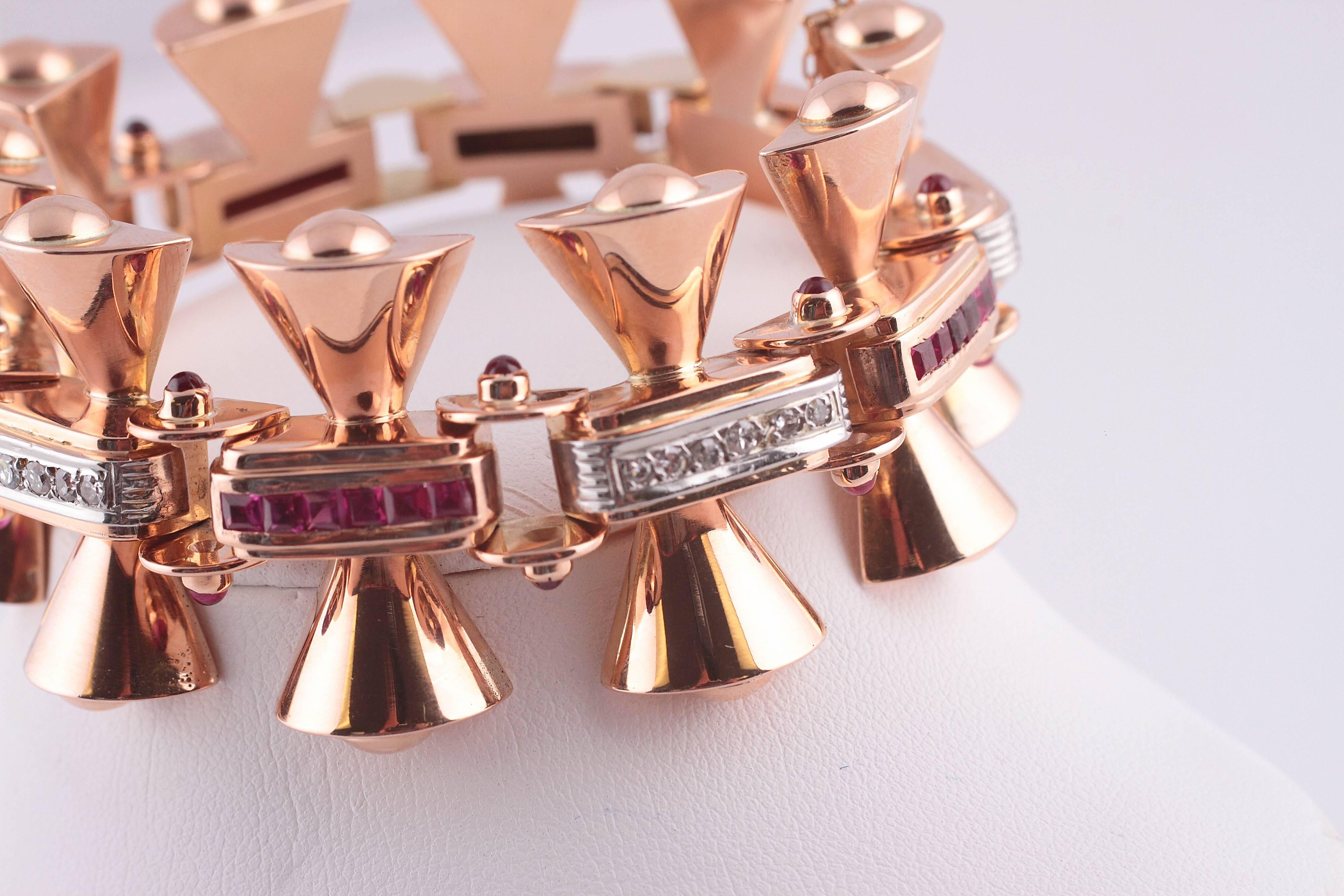 Round Cut Ruby Diamond Two-Color Gold Bracelet