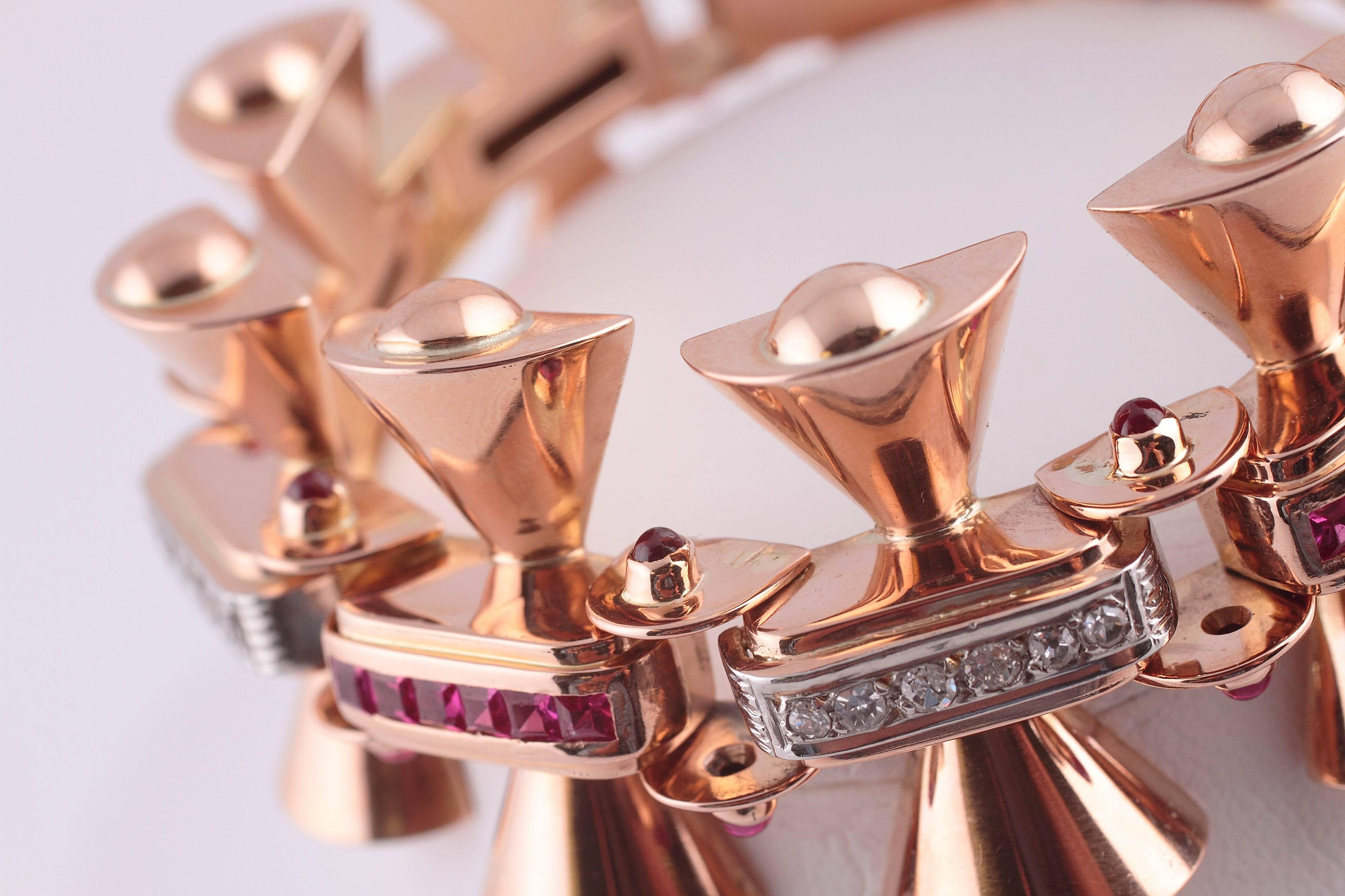 Zweifarbiges Goldarmband mit Rubinen und Diamanten im Zustand „Gut“ im Angebot in Dallas, TX
