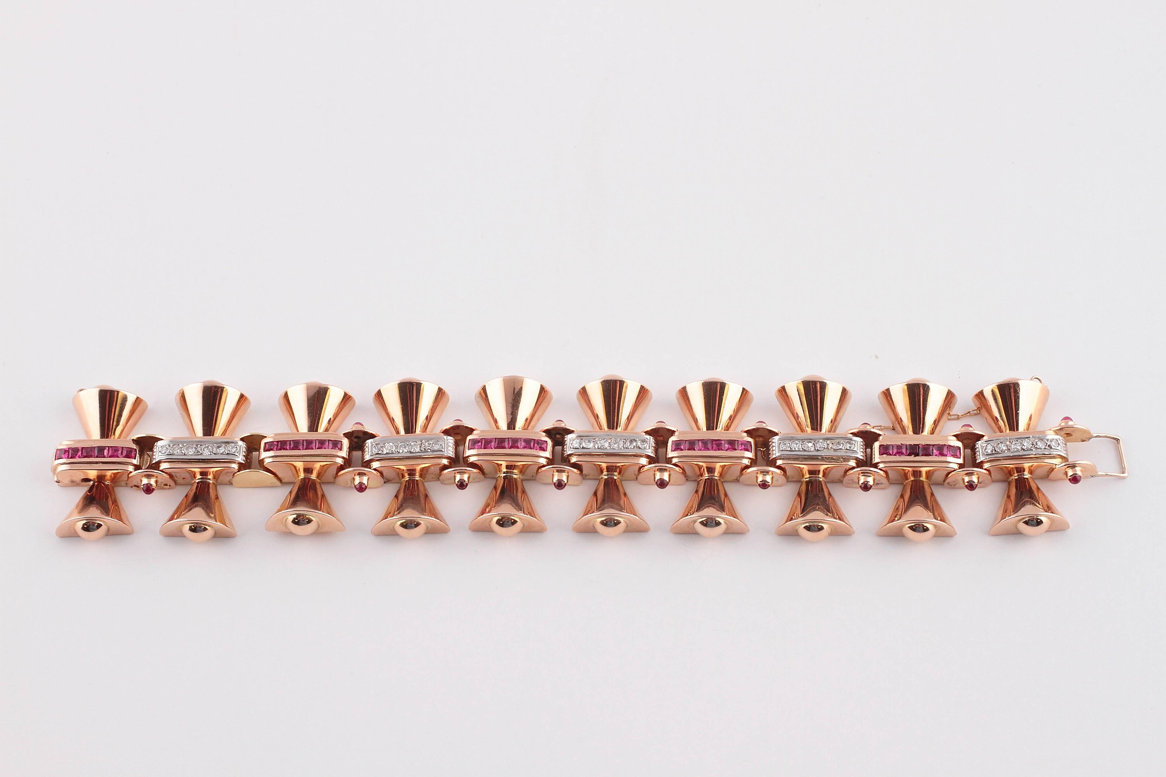 Women's Ruby Diamond Two-Color Gold Bracelet For Sale