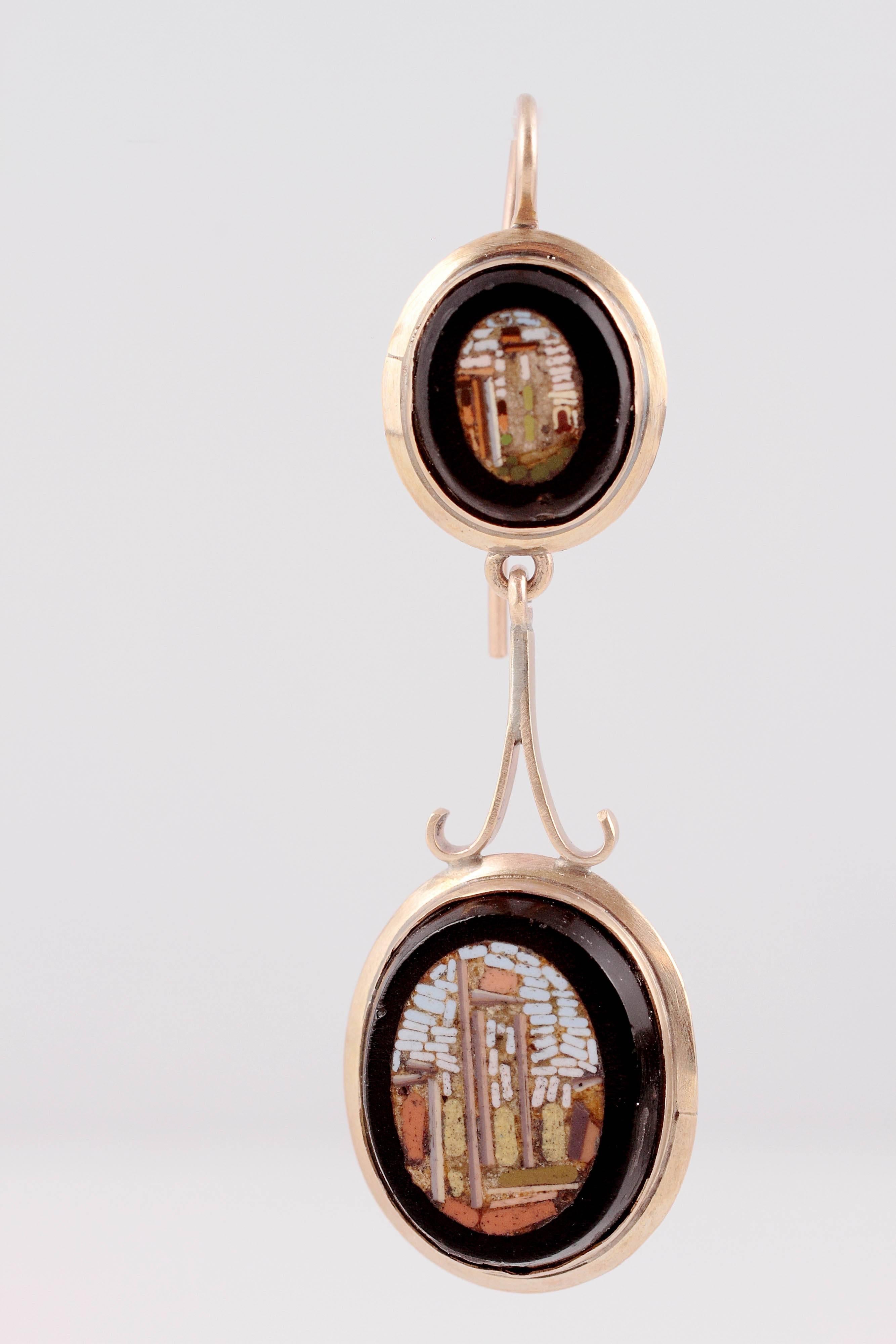 Early 20th Century Italian Mosaic Gold Drop Earrings 1