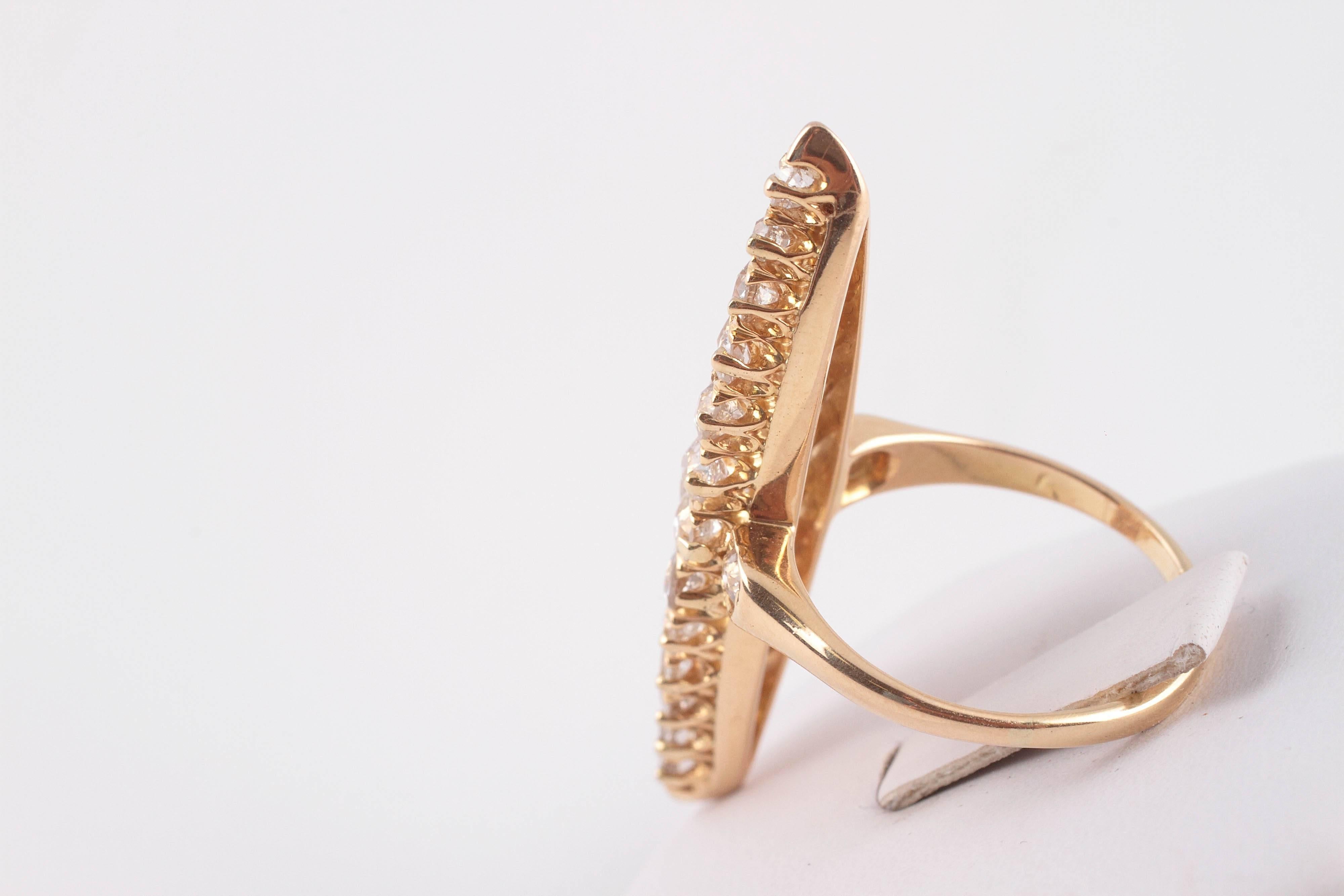 Women's 2.80 Carat Old Cut Diamond Gold Ring