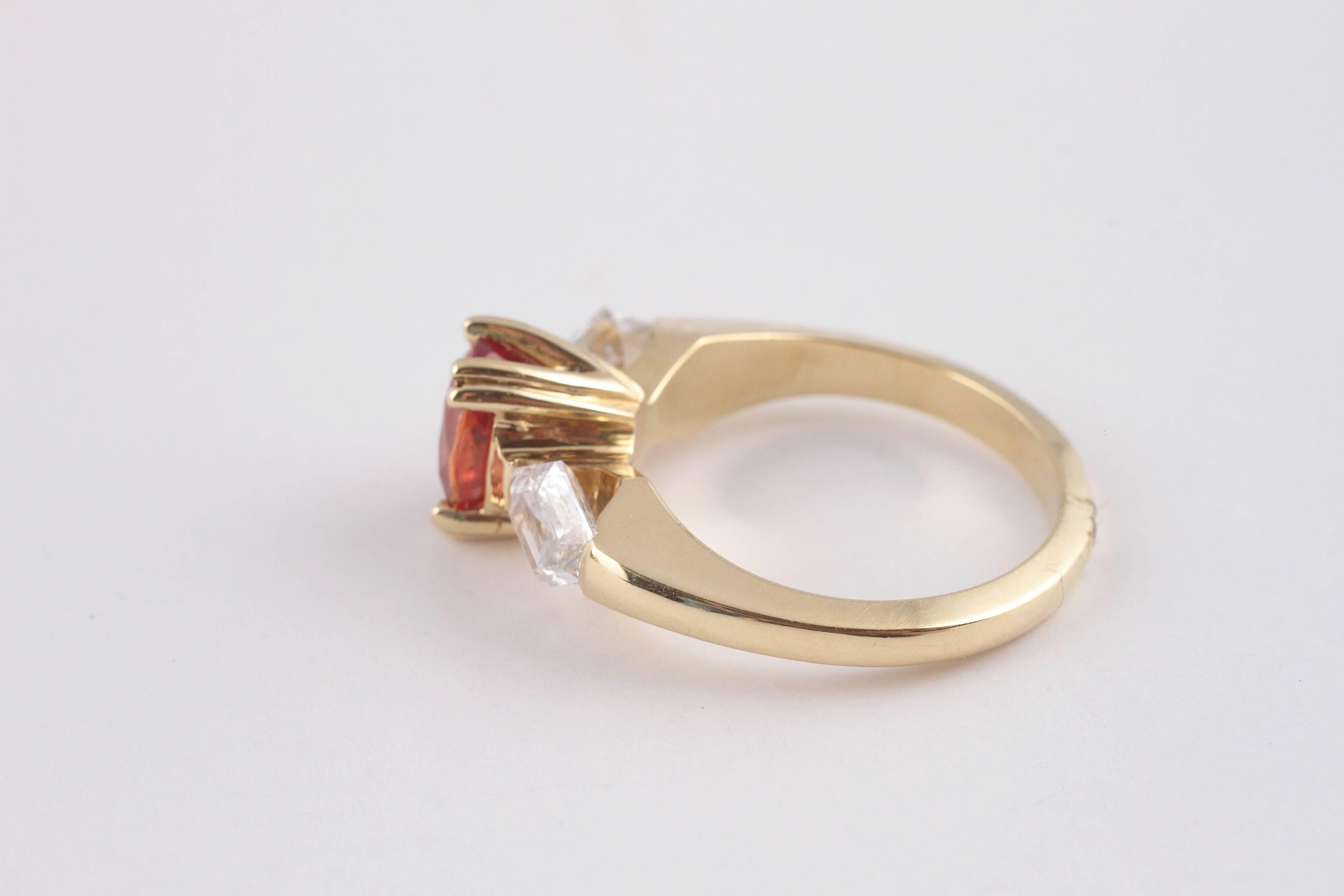 Orange Sapphire Diamond Gold Ring 1