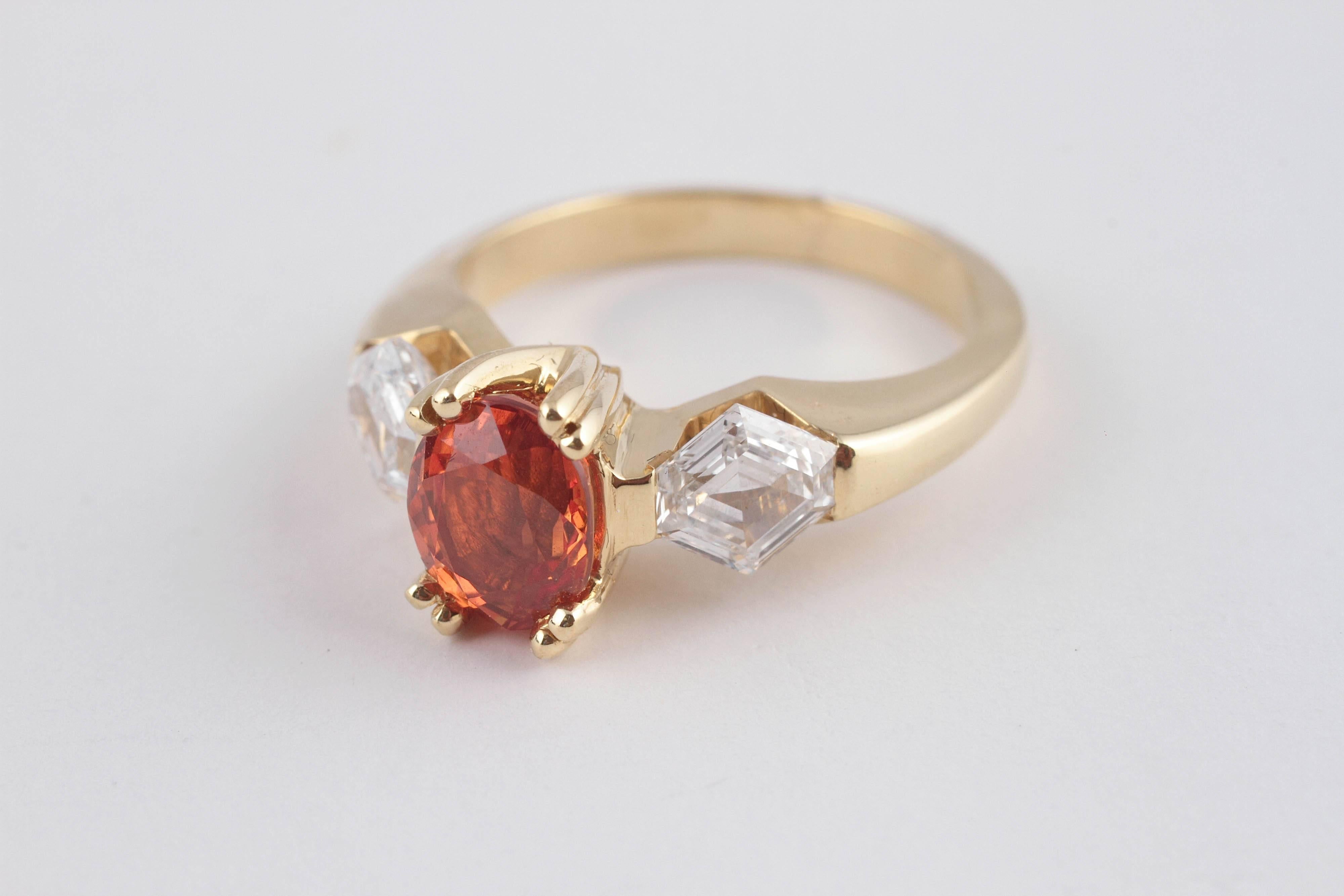 Orange Sapphire Diamond Gold Ring 2
