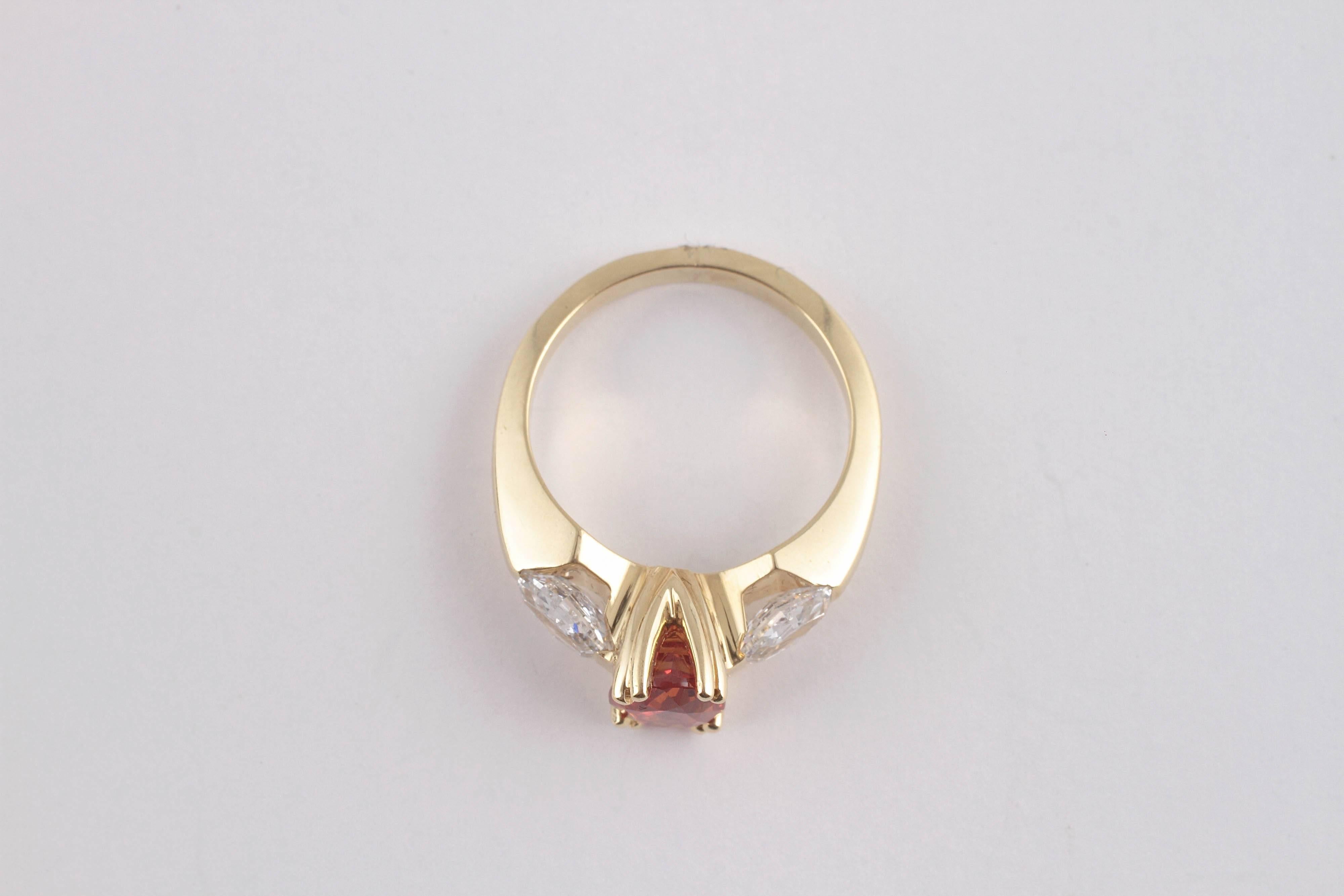 Orange Sapphire Diamond Gold Ring 3
