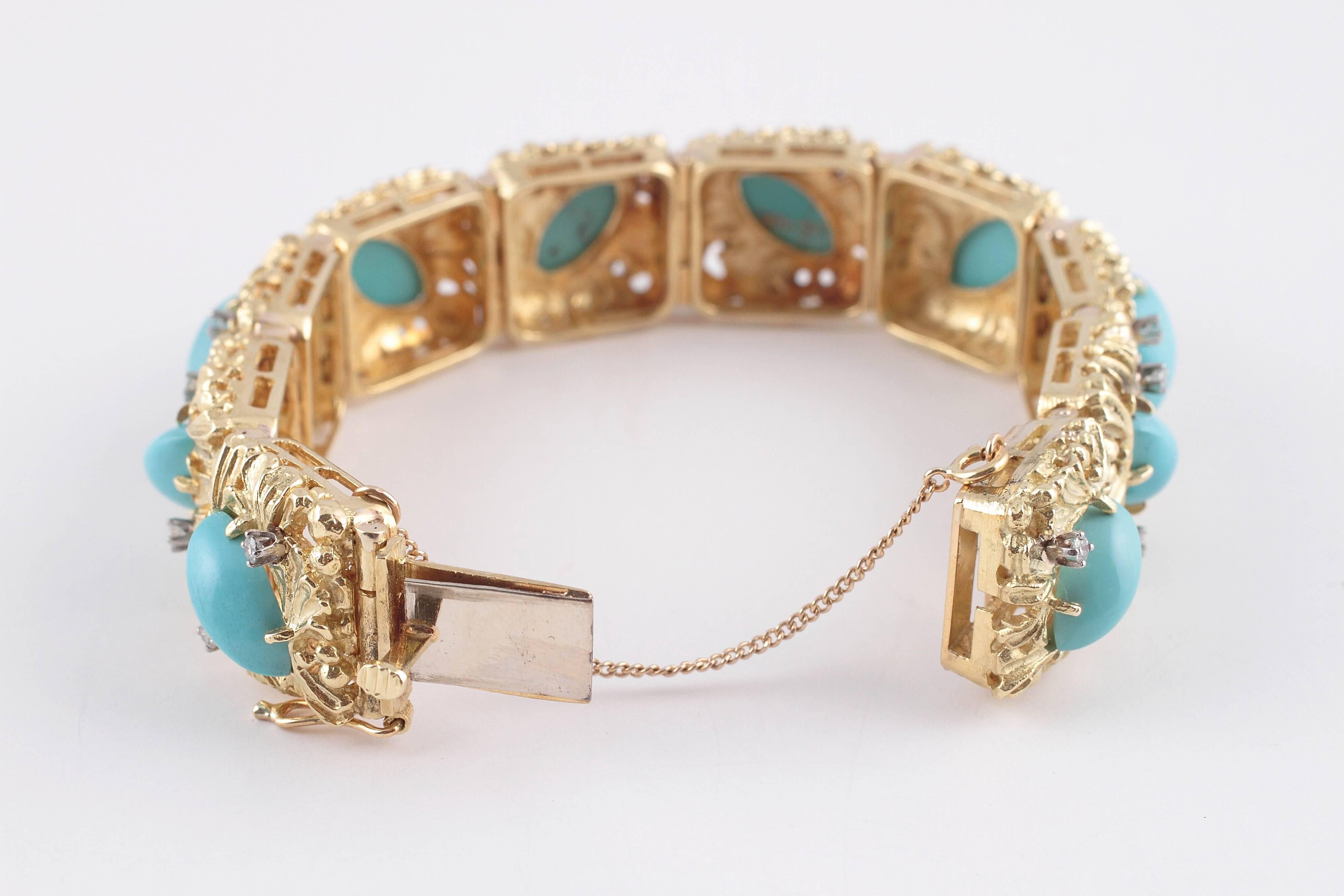 Natural Turquoise Diamond Two Color Gold Bracelet 1