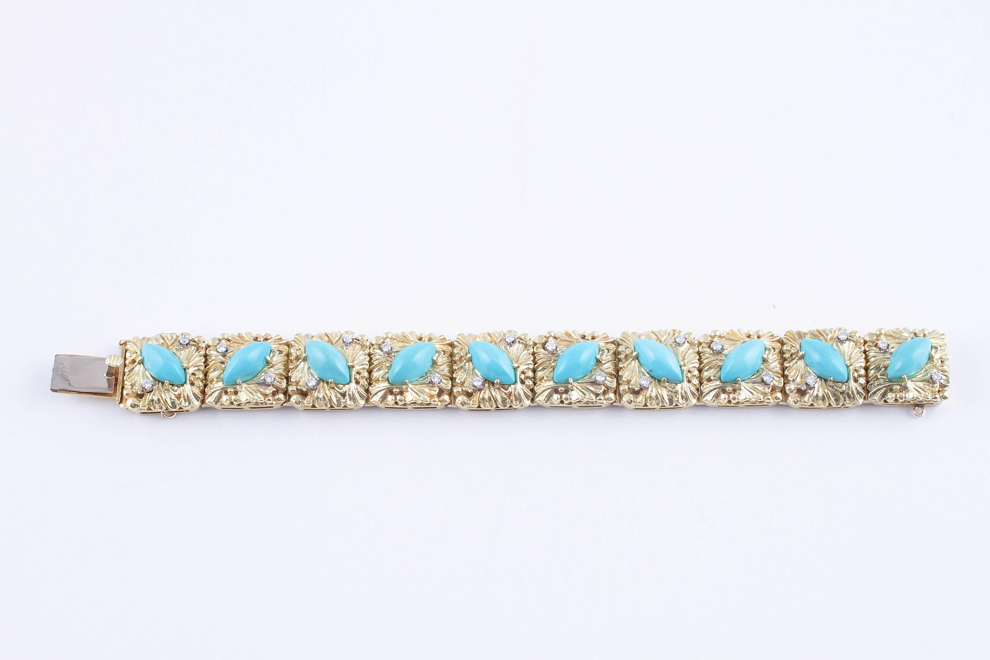 Natural Turquoise Diamond Two Color Gold Bracelet 2