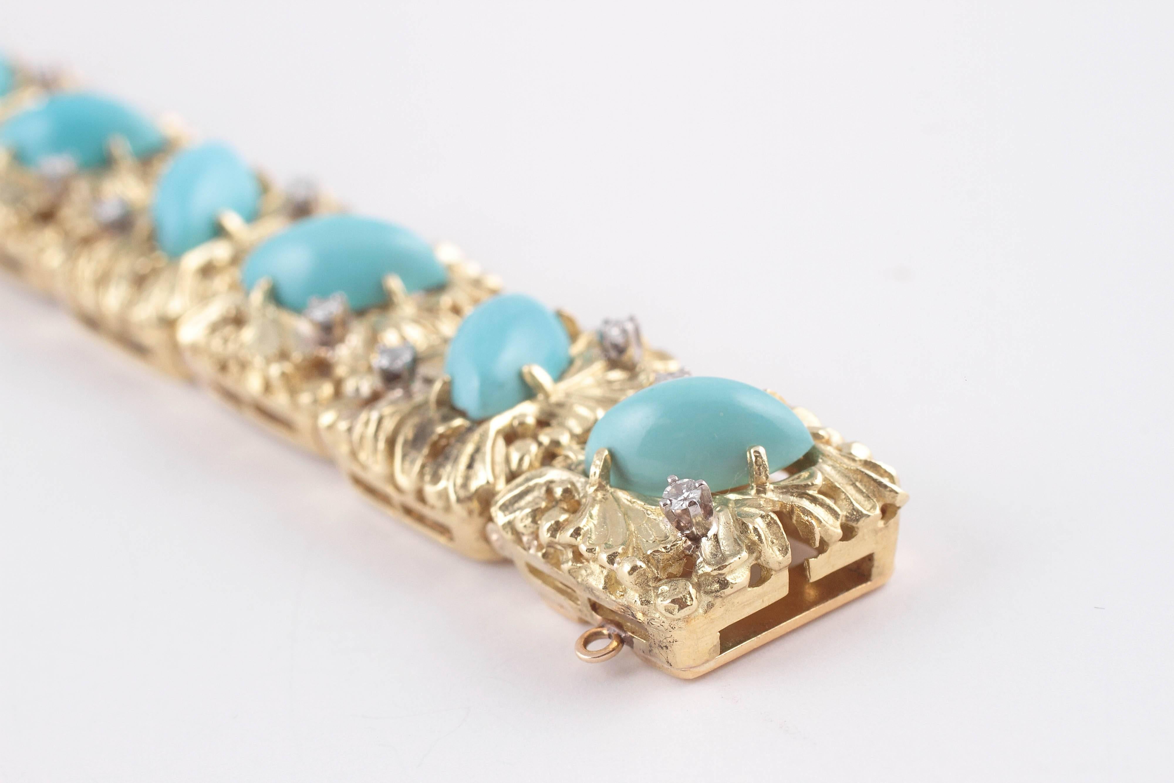 Natural Turquoise Diamond Two Color Gold Bracelet 3