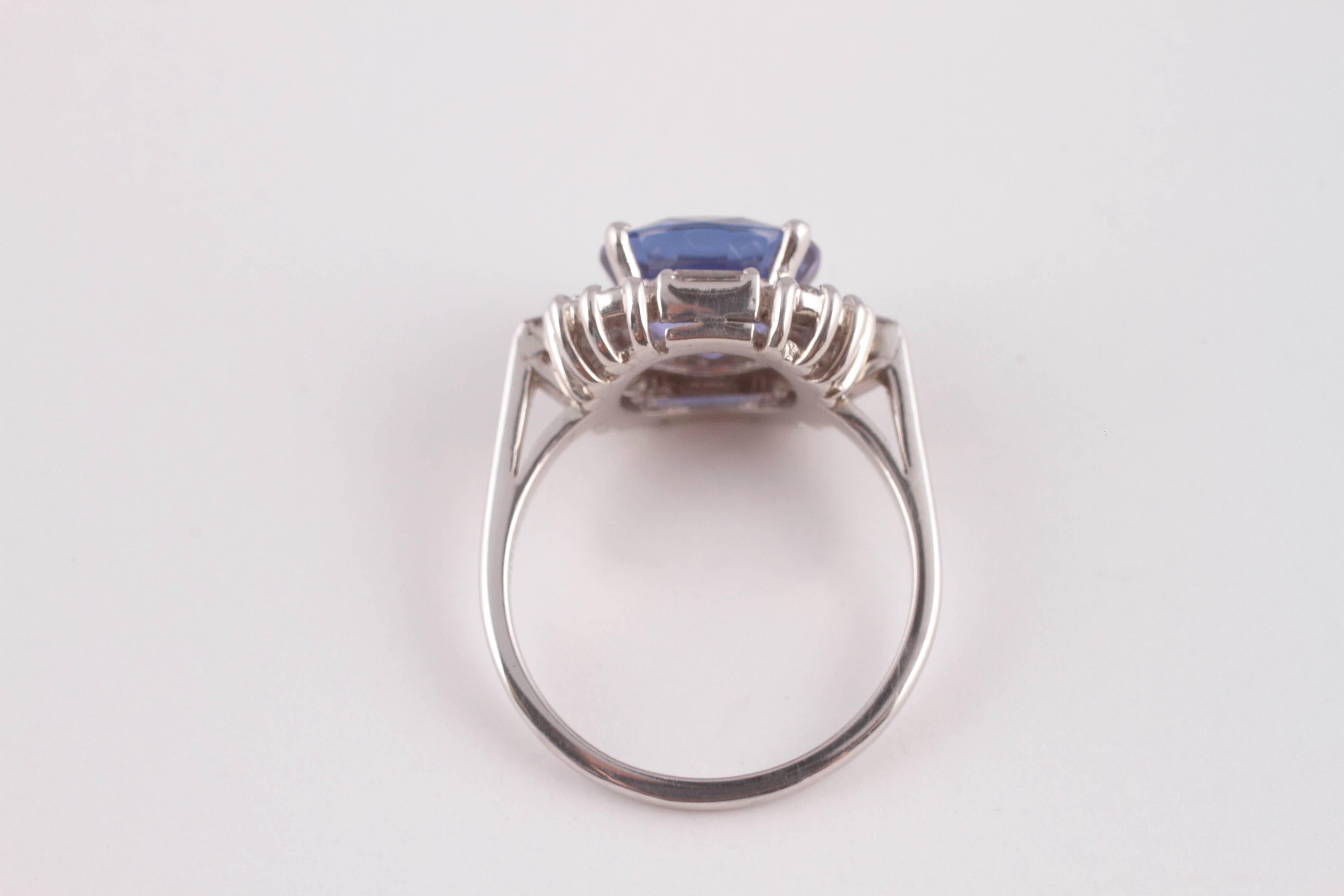 Women's 3.95 carat Tanzanite Diamond Platinum Art Deco Ring