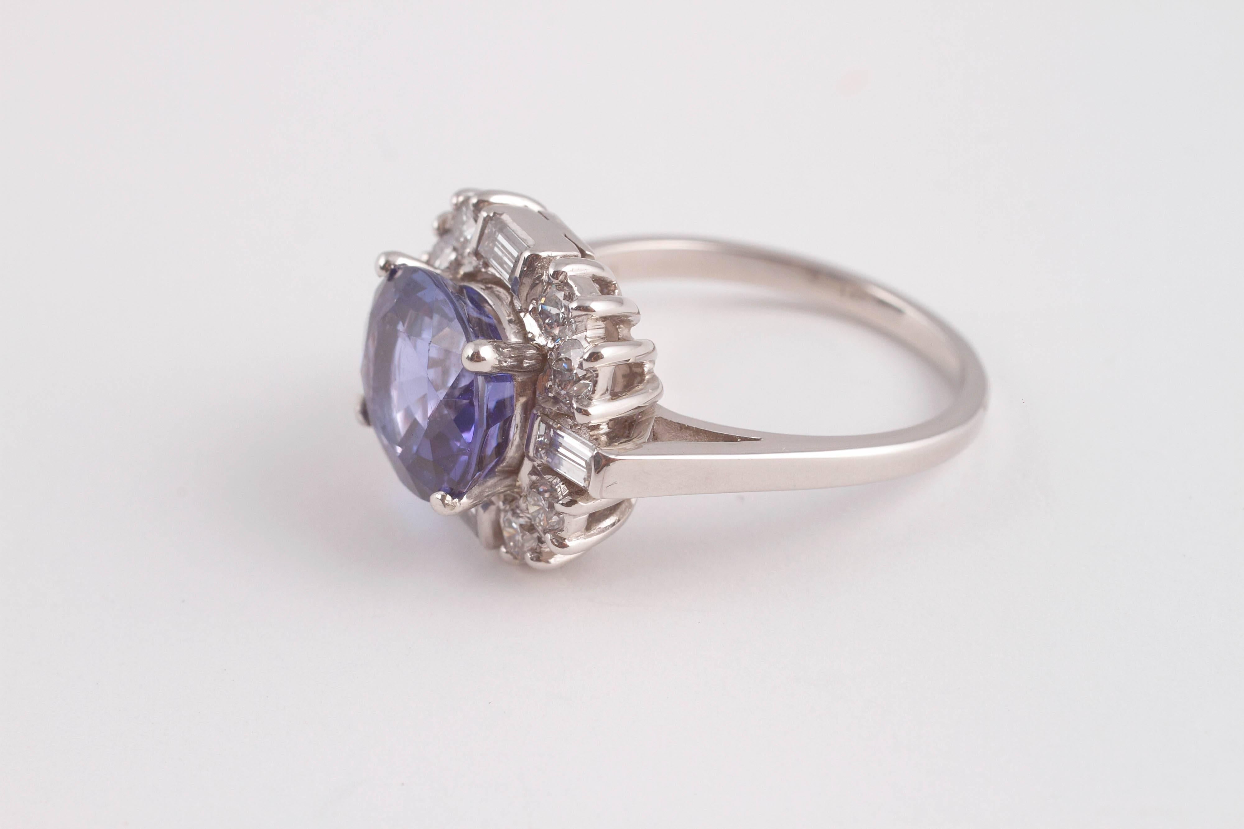 3.95 carat Tanzanite Diamond Platinum Art Deco Ring 3