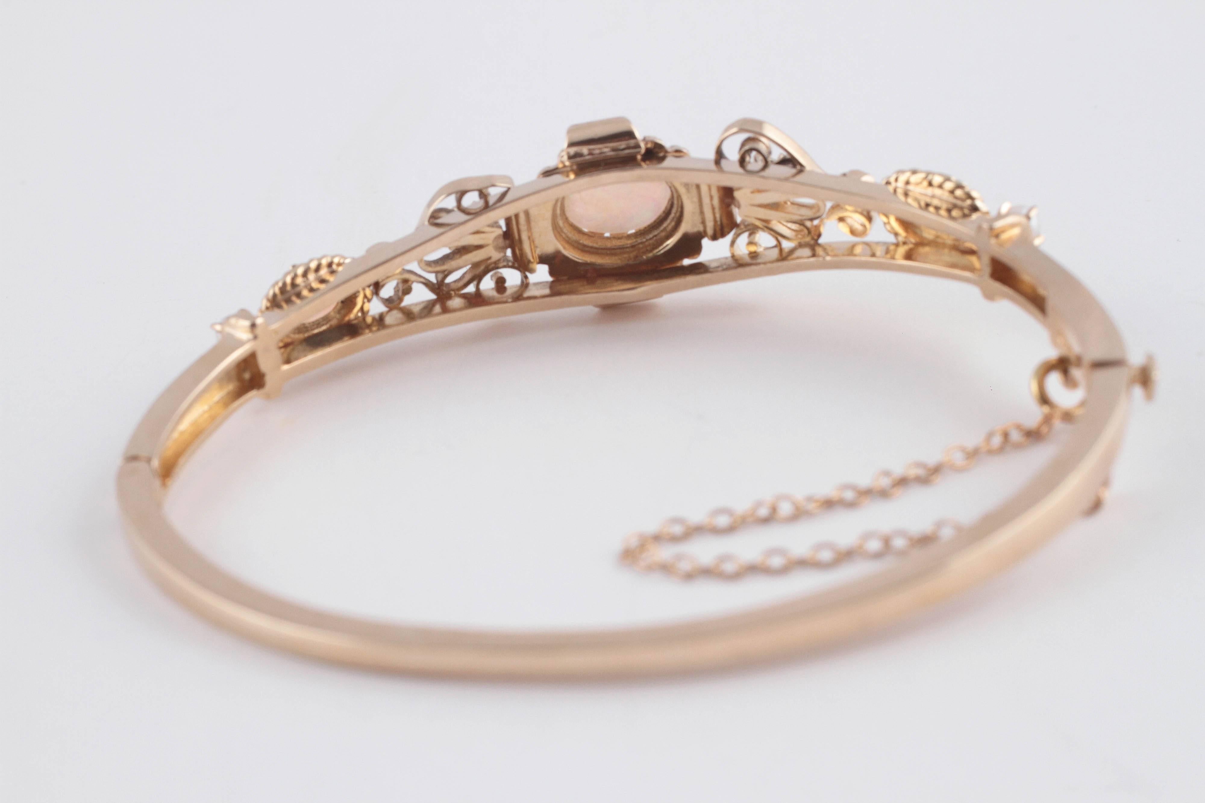 Women's Lovely Pearl Opal Diamond Gold Bracelet