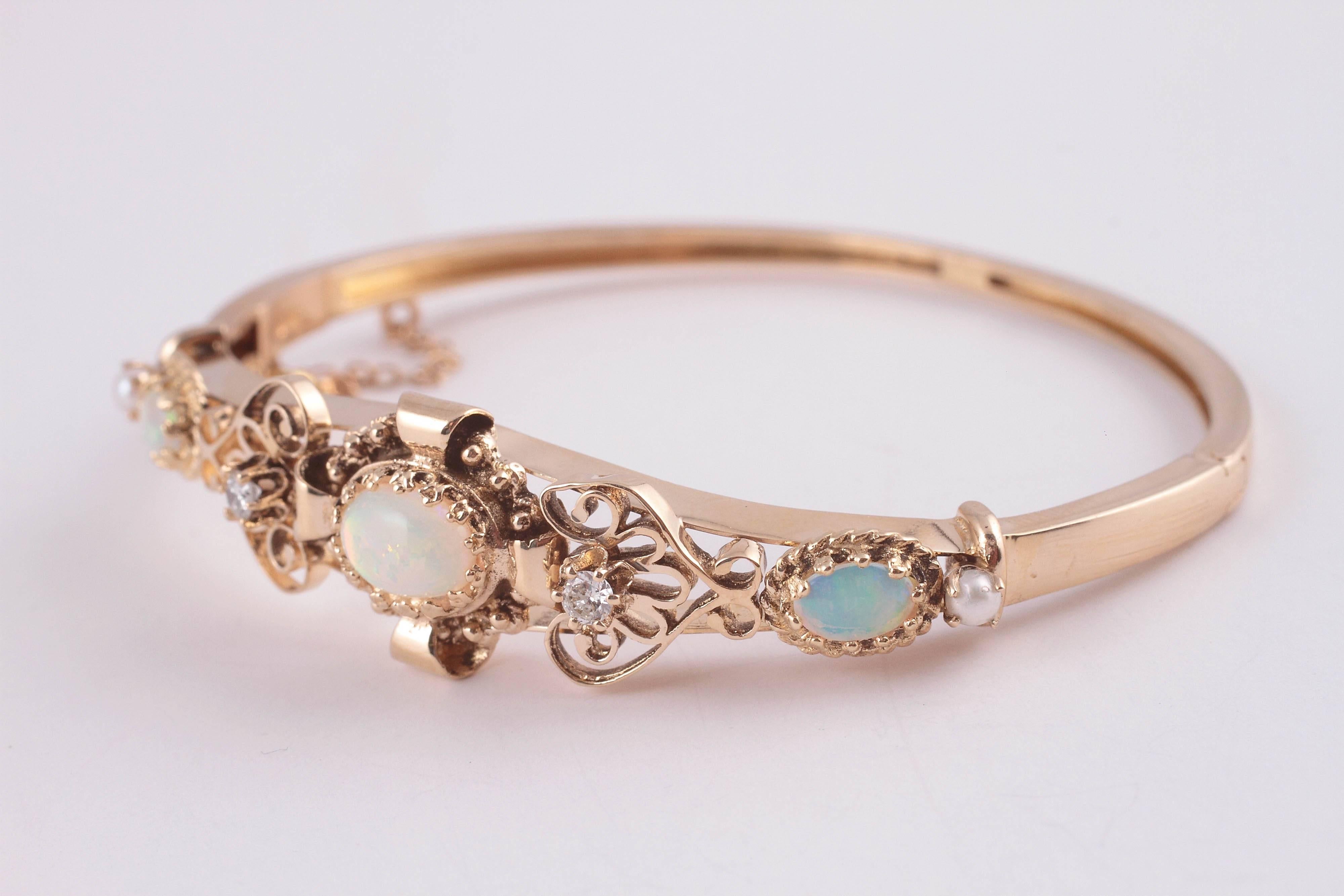 Lovely Pearl Opal Diamond Gold Bracelet 1
